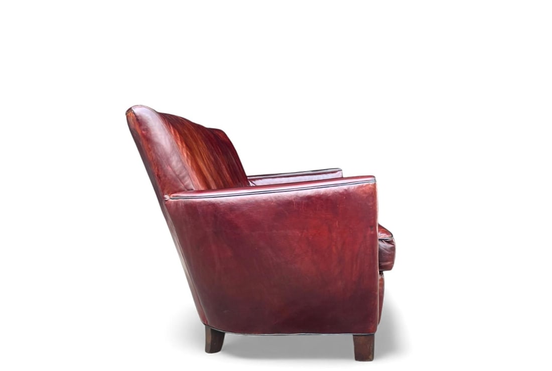 Rich Burgundy Vintage Leather Sofa With Beautiful Patina & Timeless Form - By Crate and Barrell - 5