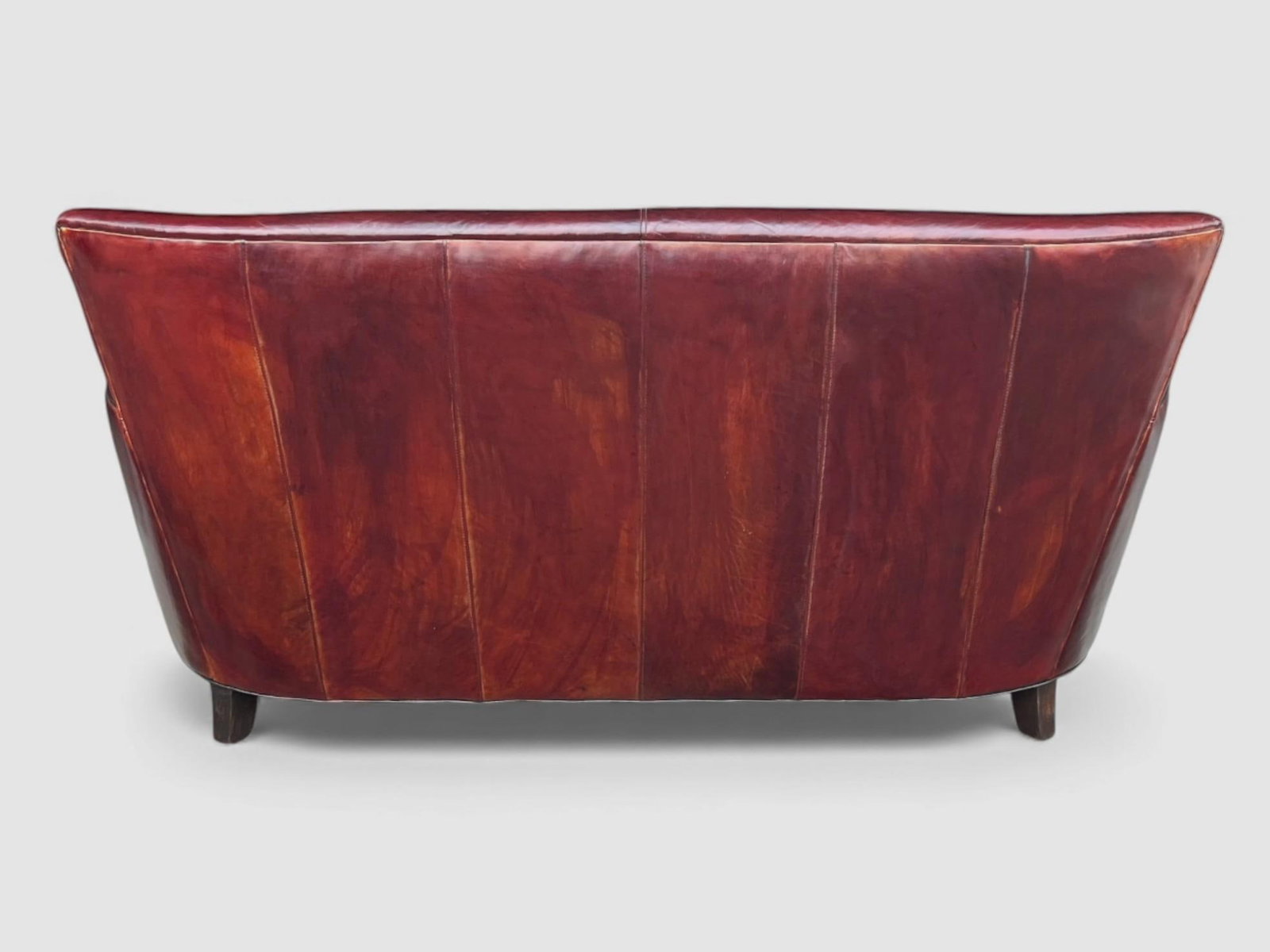 Rich Burgundy Vintage Leather Sofa With Beautiful Patina & Timeless Form - By Crate and Barrell - 8