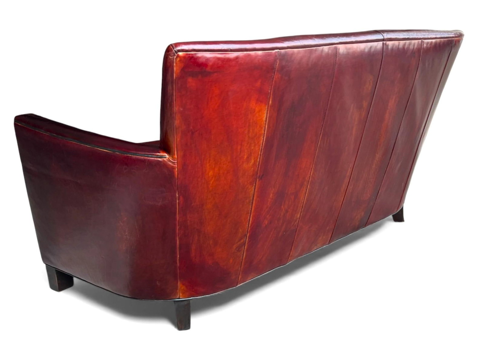 Rich Burgundy Vintage Leather Sofa With Beautiful Patina & Timeless Form - By Crate and Barrell - 9