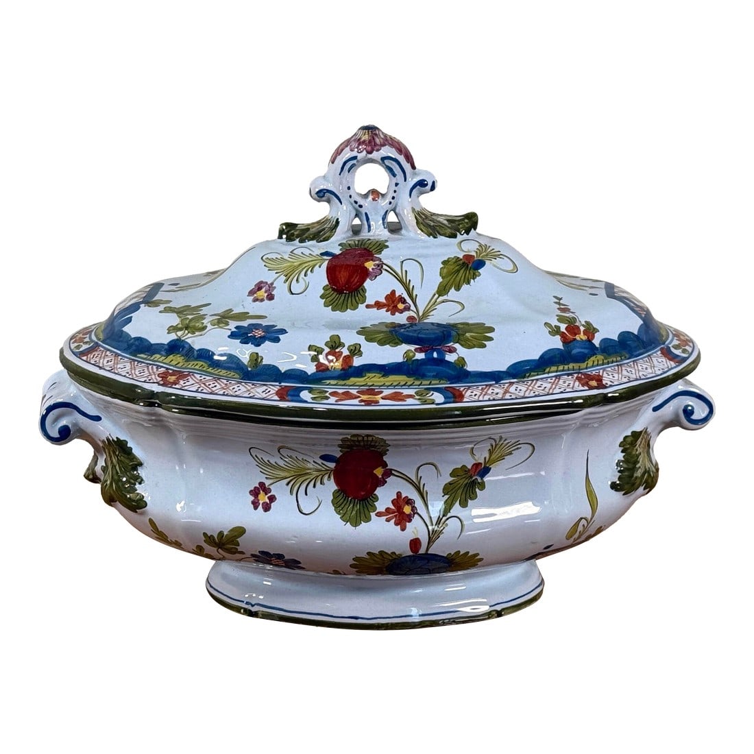 Vintage Hand Painted Floral Italian Faience Majolica Lidded Tureen (1 of 8)
