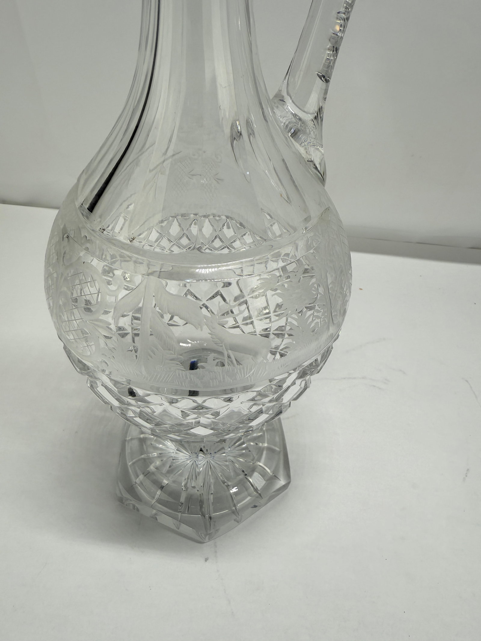 Early 20th Century Crystal Claret Ewer, Wheel-Engraved Game Frieze, Possibly Val Saint-Lambert - 2