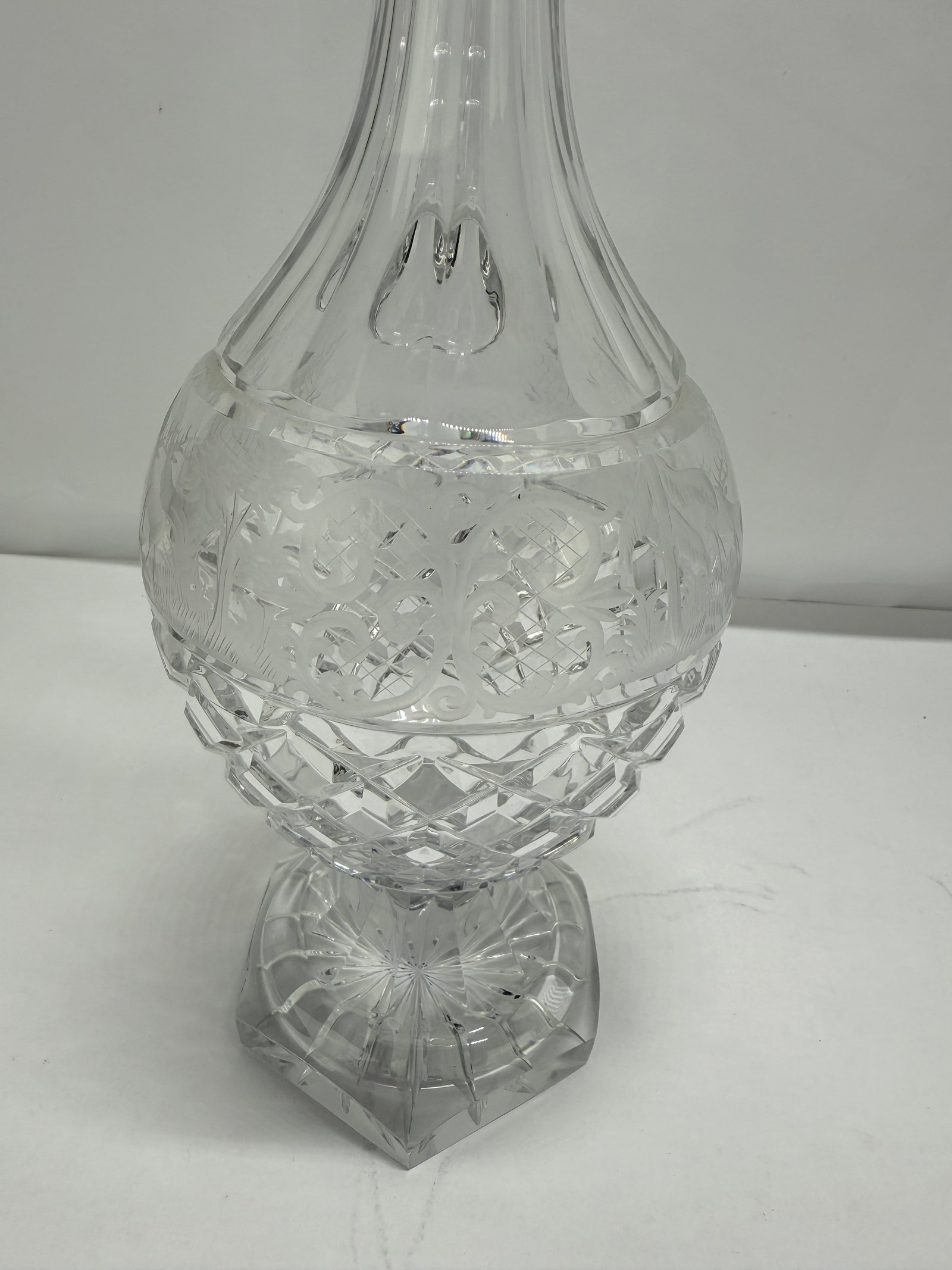 Early 20th Century Crystal Claret Ewer, Wheel-Engraved Game Frieze, Possibly Val Saint-Lambert - 3