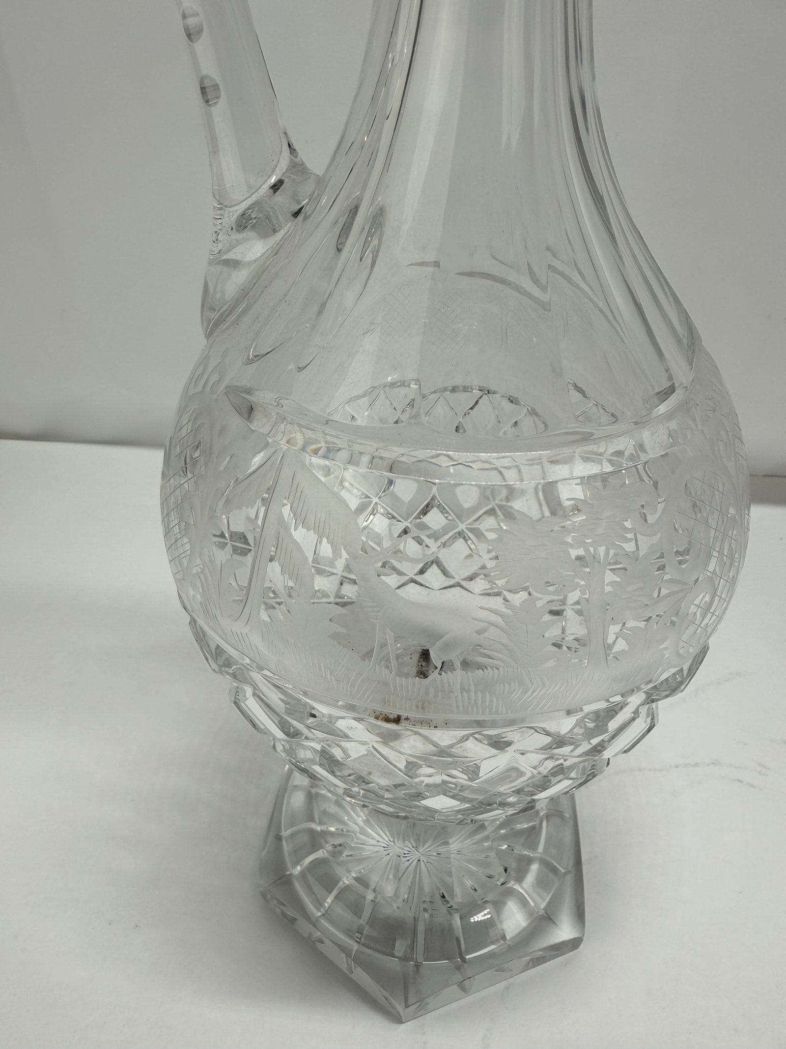 Early 20th Century Crystal Claret Ewer, Wheel-Engraved Game Frieze, Possibly Val Saint-Lambert - 4