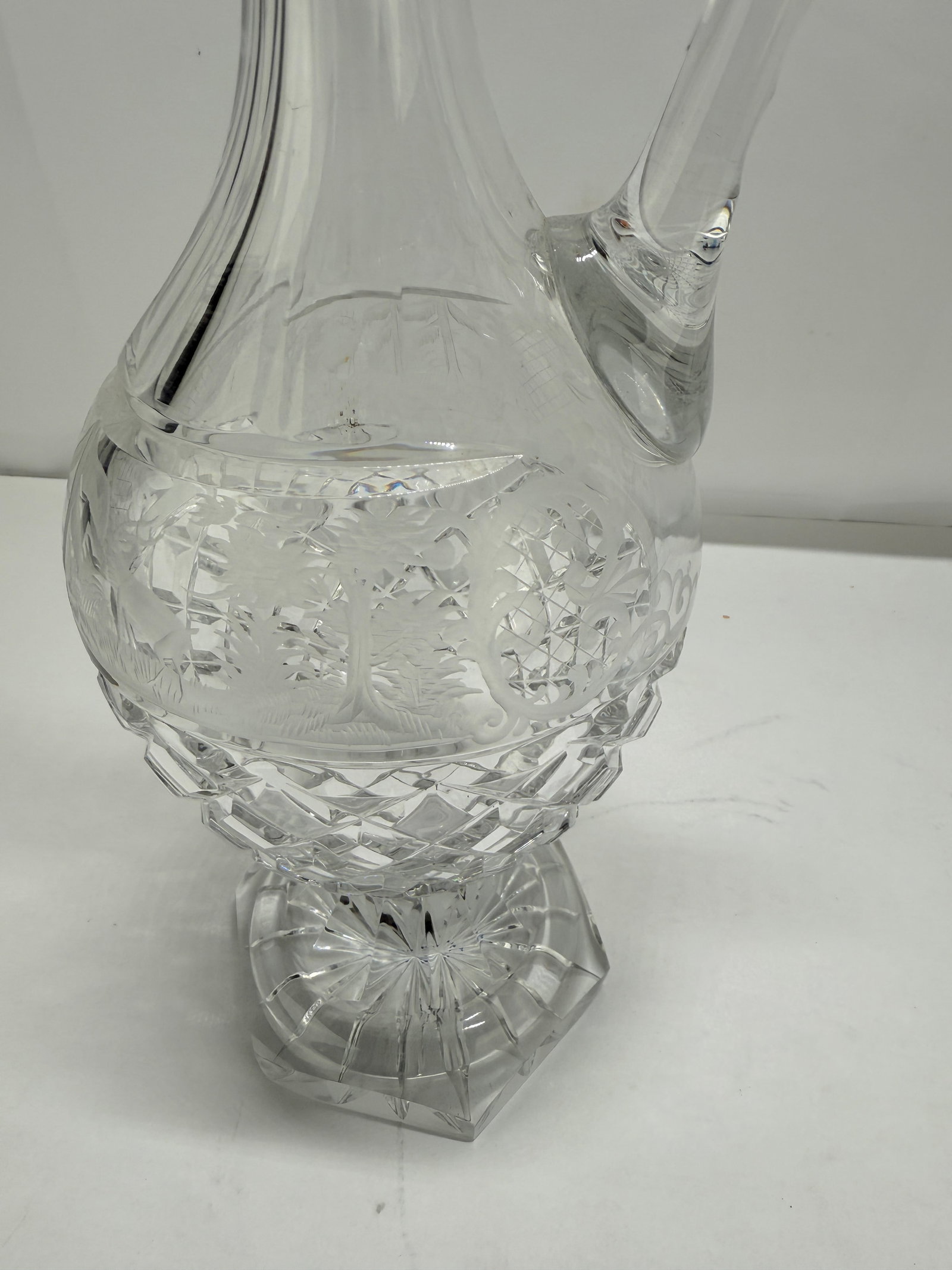 Early 20th Century Crystal Claret Ewer, Wheel-Engraved Game Frieze, Possibly Val Saint-Lambert - 5