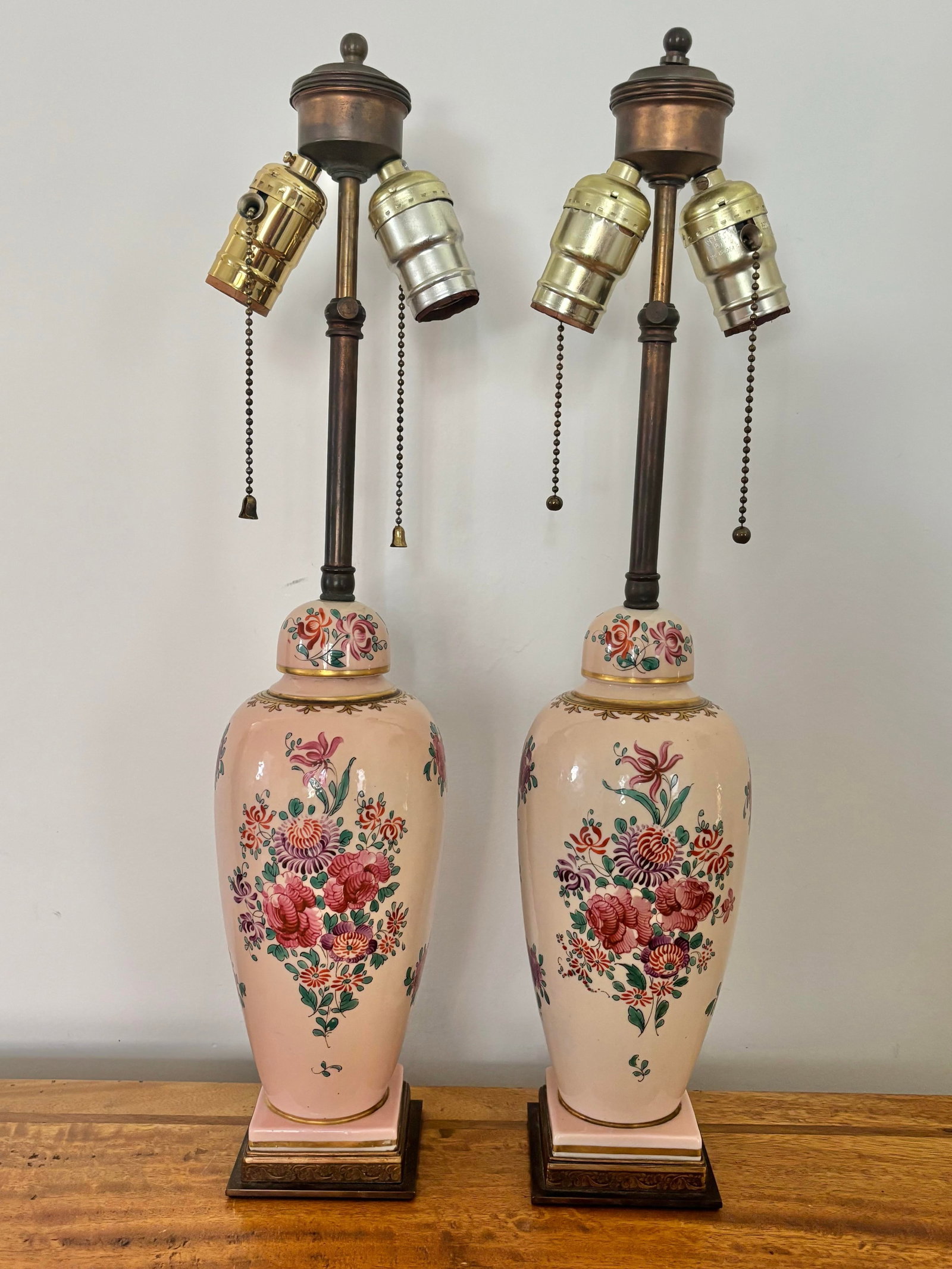 Antique Hand Painted Floral Motif Lamps - A Pair - 10