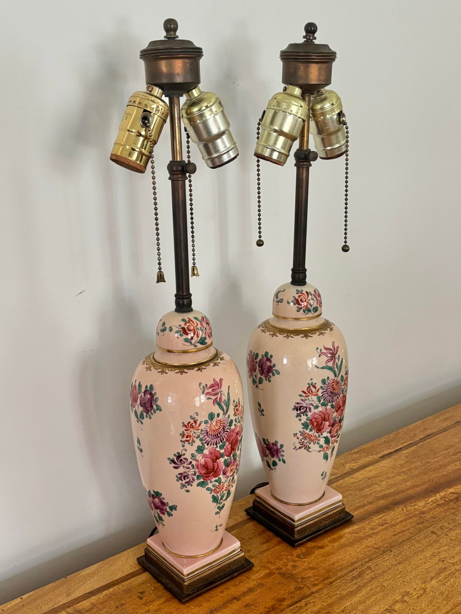 Antique Hand Painted Floral Motif Lamps - A Pair - 2