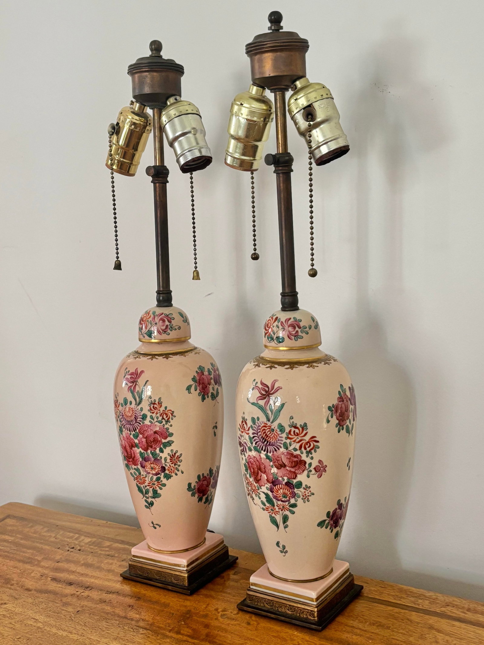 Antique Hand Painted Floral Motif Lamps - A Pair - 3