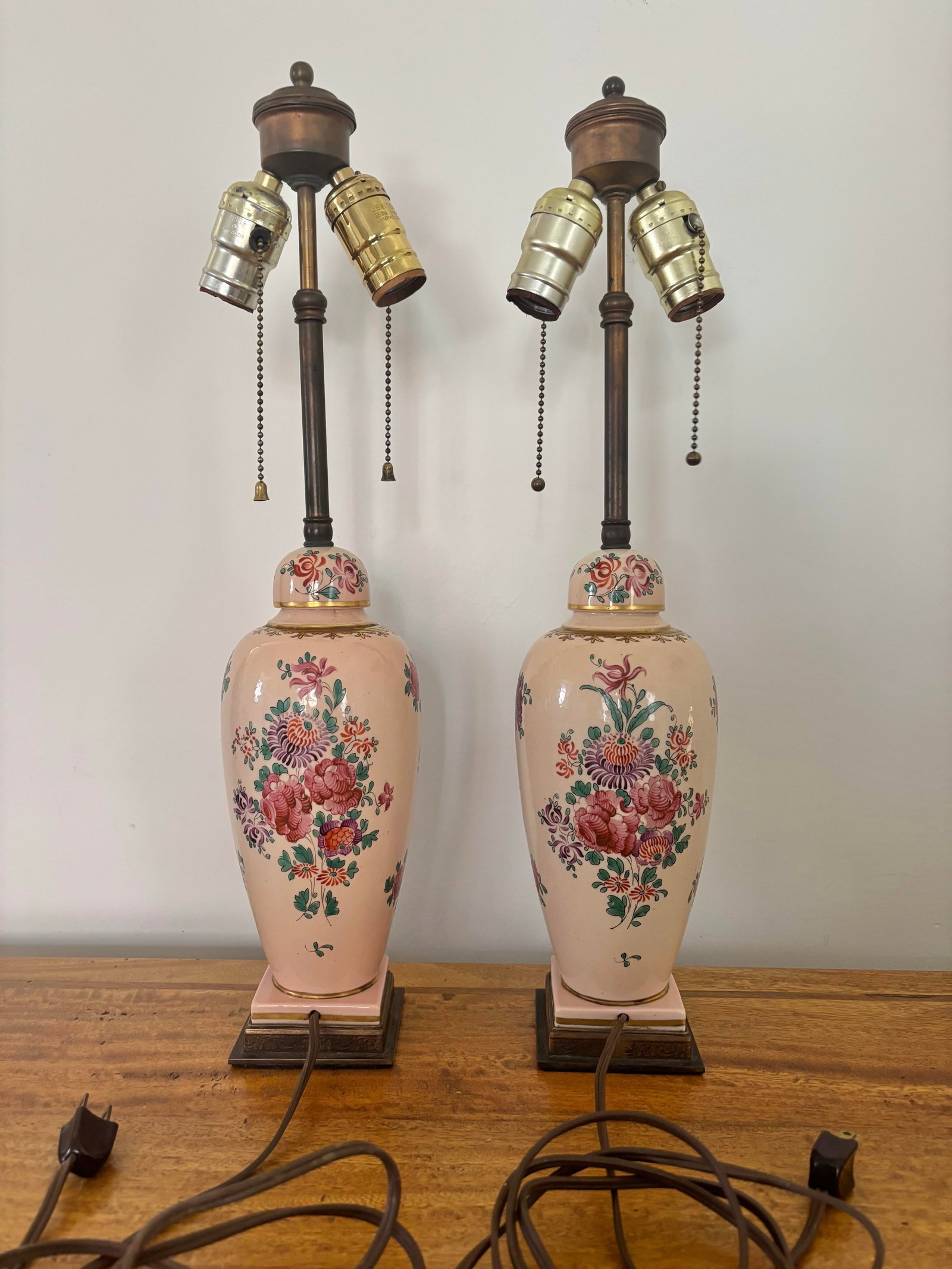 Antique Hand Painted Floral Motif Lamps - A Pair - 8