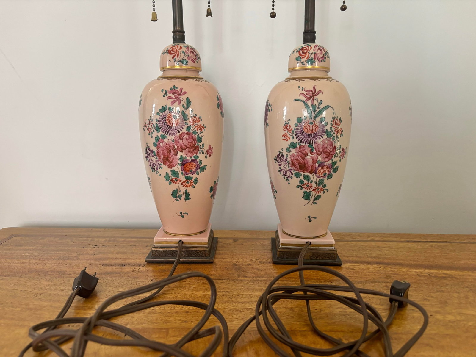 Antique Hand Painted Floral Motif Lamps - A Pair - 9