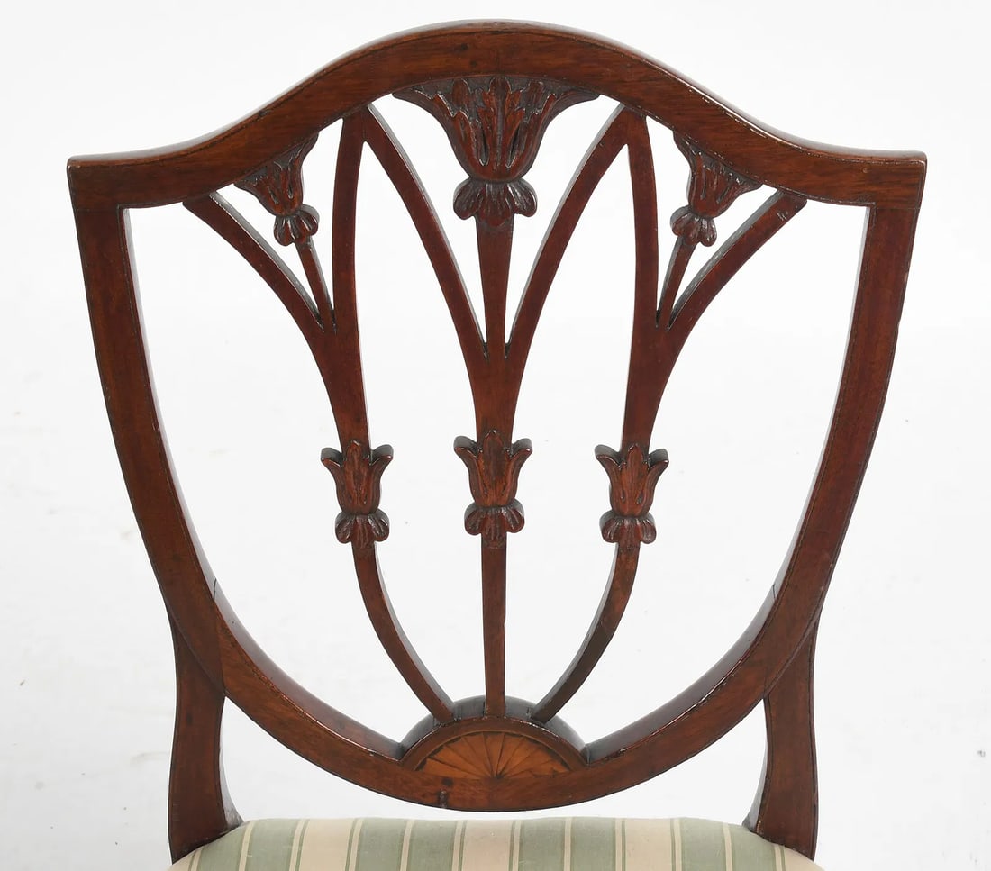 19c Shield Back Inlaid Mahogany Chairs (Pair) - 4
