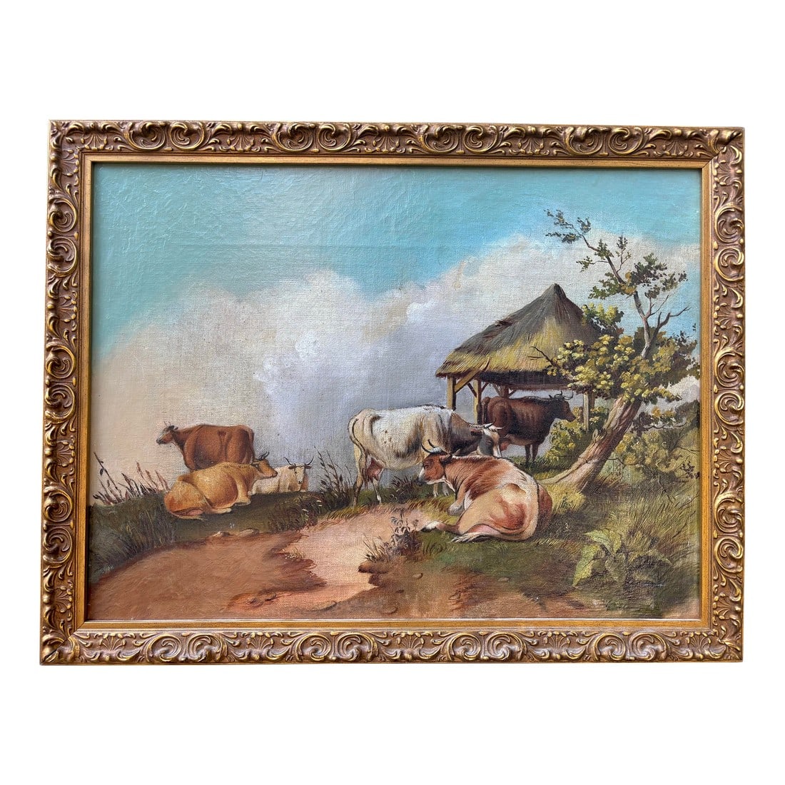 Unknown 19th Century French Cow Painting on Canvas in Gilt Frame (1 of 12)