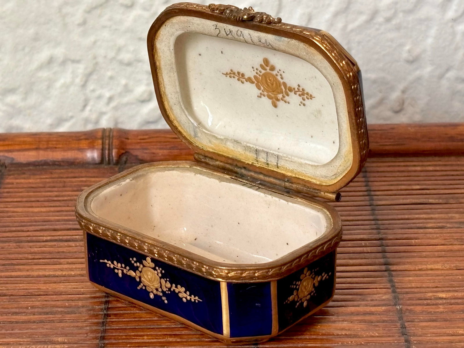 Antique French Sevres Style Porcelain Jewelry Casket Dresser Trinket Box - 7
