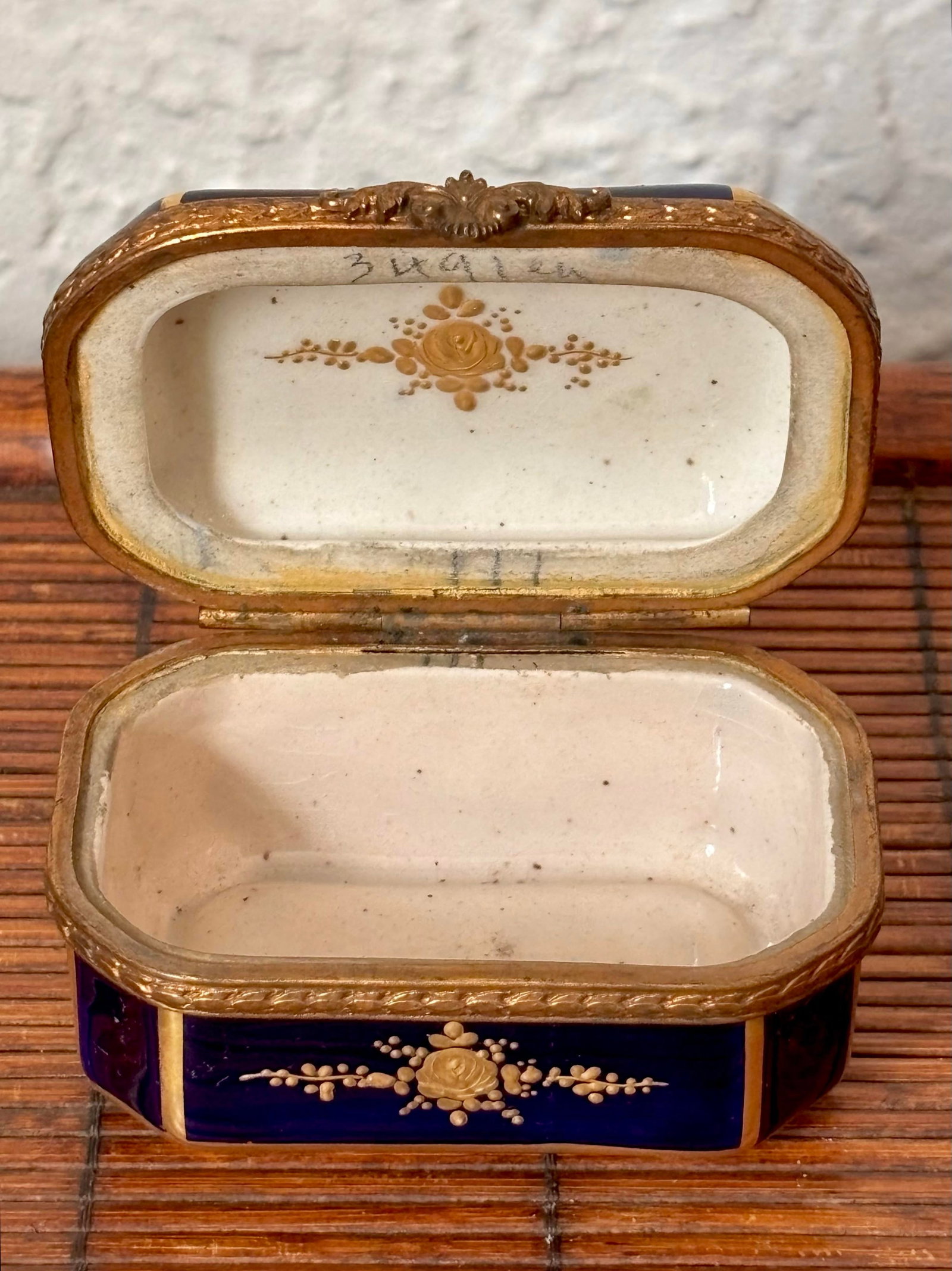 Antique French Sevres Style Porcelain Jewelry Casket Dresser Trinket Box - 8