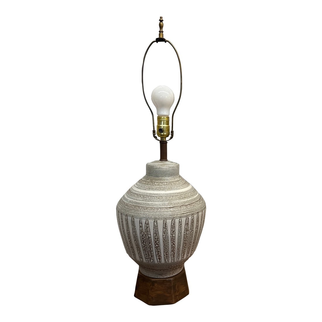 Ceramic Light Grey Hand Made Studio Glaze Vintage Mid Century Dutch Table Lamp: Ceramic vintage table lamp in stone color glaze. In great condition. Condition: Alterations: Original Condition Unaltered Imperfections: Some Imperfections Condition Notes: In great original condition