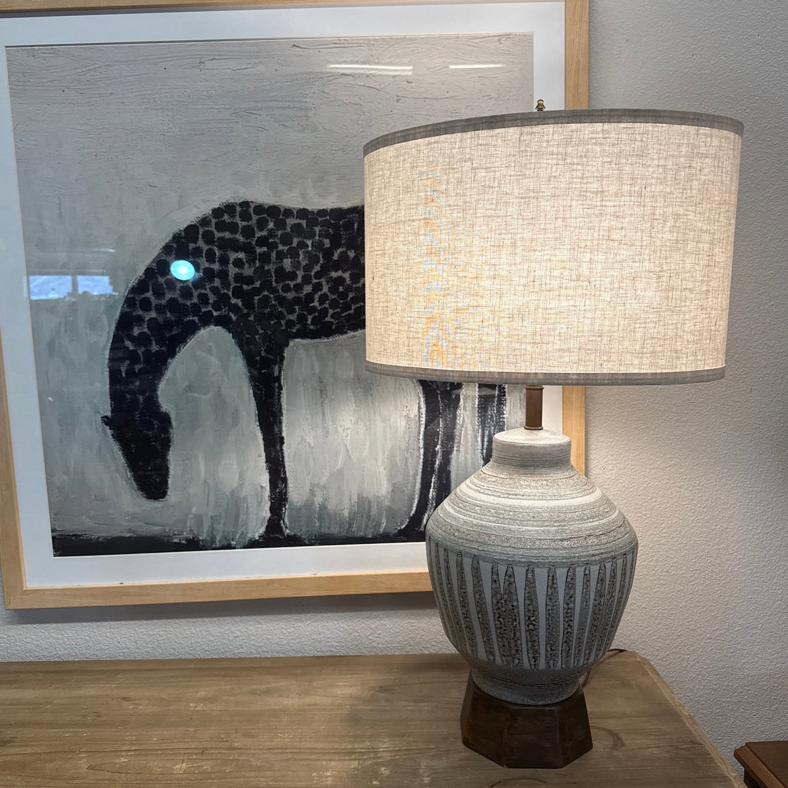 Ceramic Light Grey Hand Made Studio Glaze Vintage Mid Century Dutch Table Lamp - 2