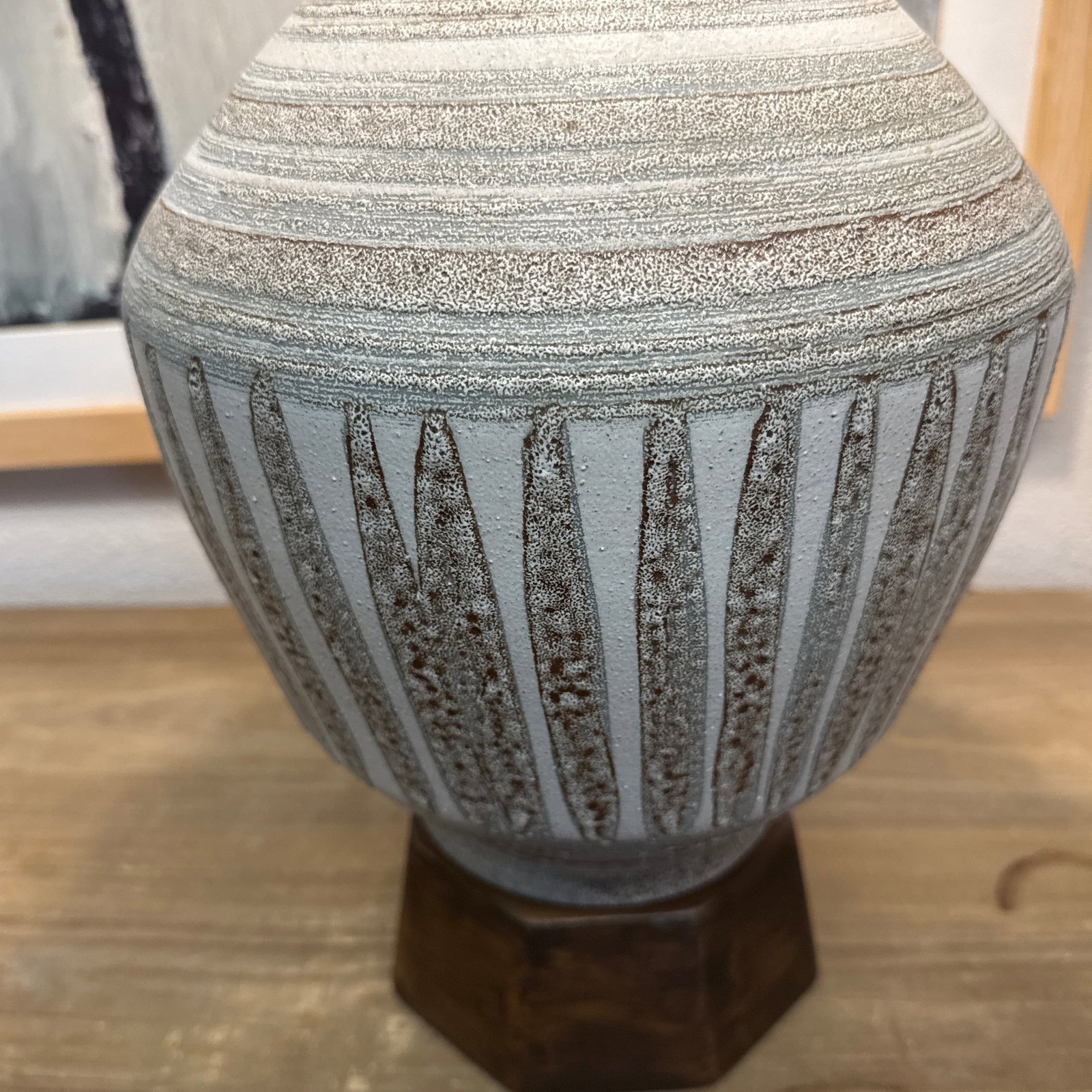 Ceramic Light Grey Hand Made Studio Glaze Vintage Mid Century Dutch Table Lamp - 3