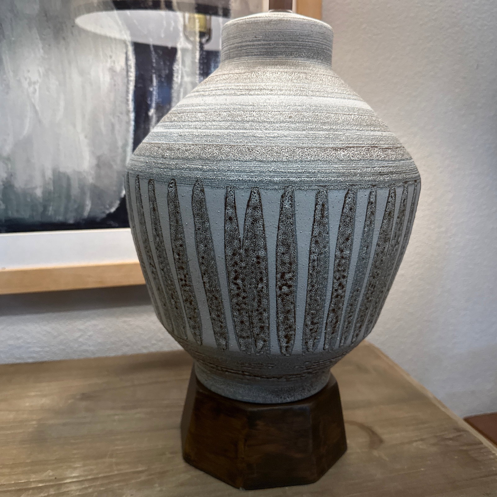 Ceramic Light Grey Hand Made Studio Glaze Vintage Mid Century Dutch Table Lamp - 7