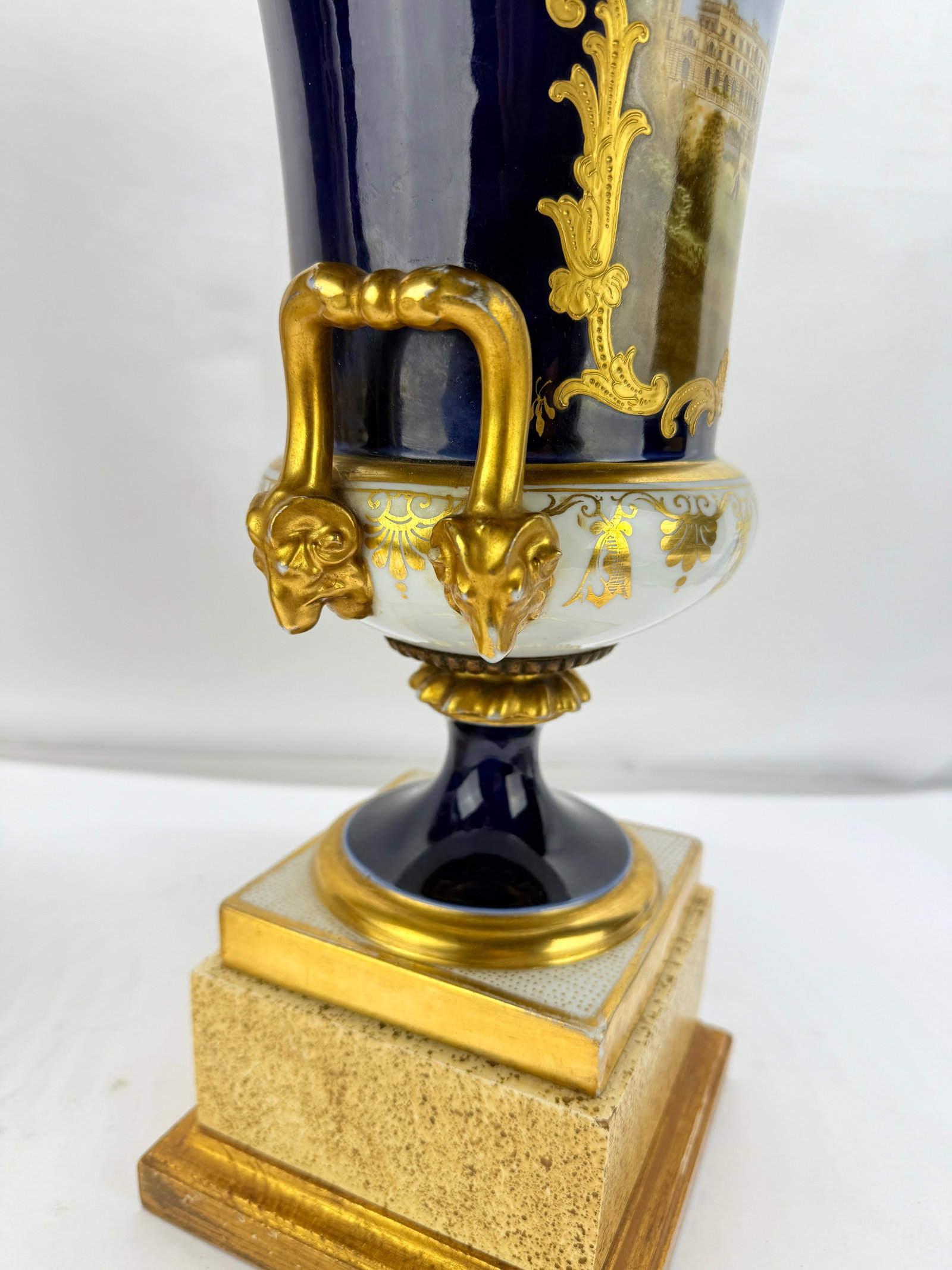 Attr. Minton Cobalt Urns With Osborne House and Mediterranean Port Views, "Ward" - 10