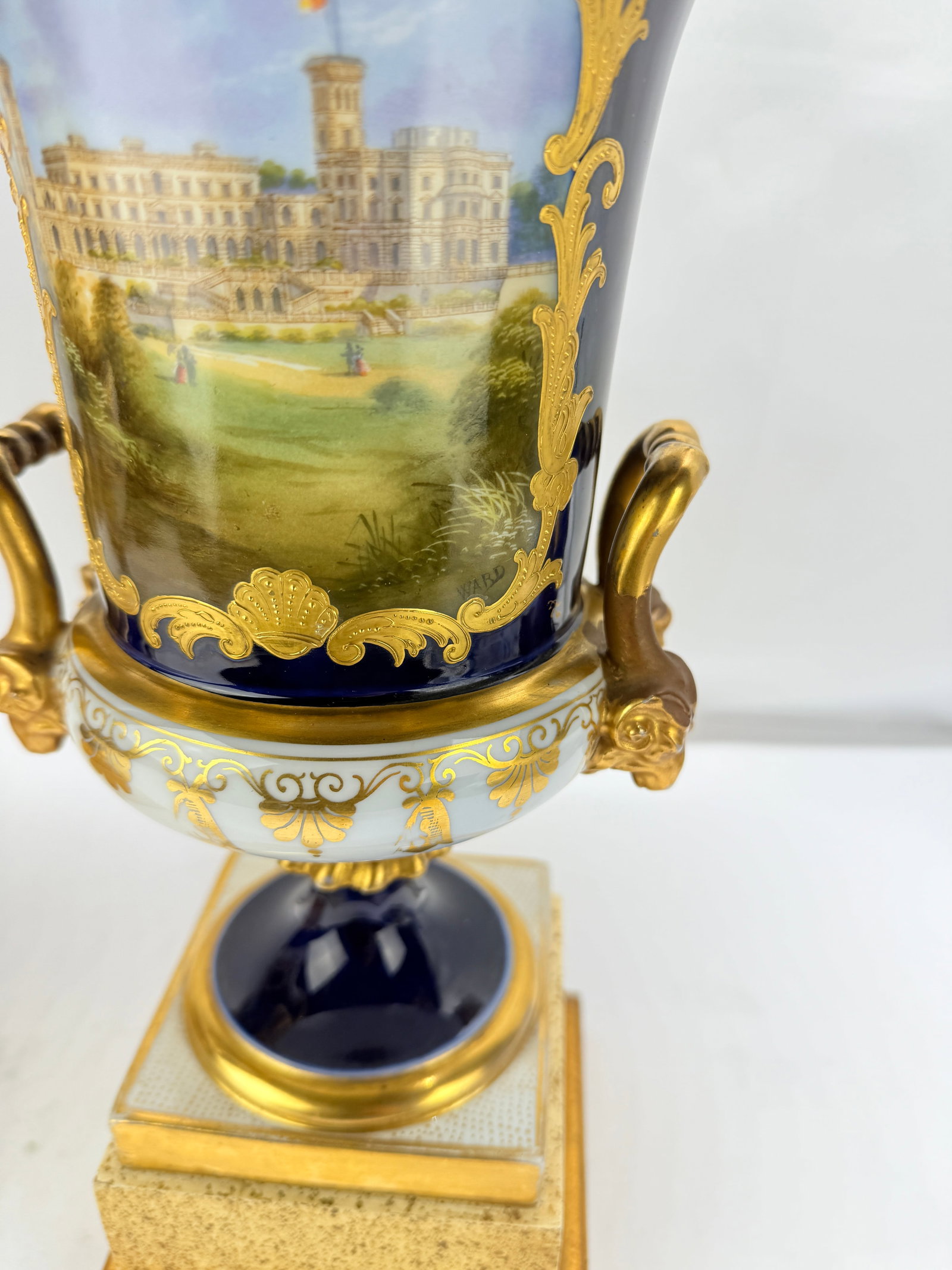 Attr. Minton Cobalt Urns With Osborne House and Mediterranean Port Views, "Ward" - 5