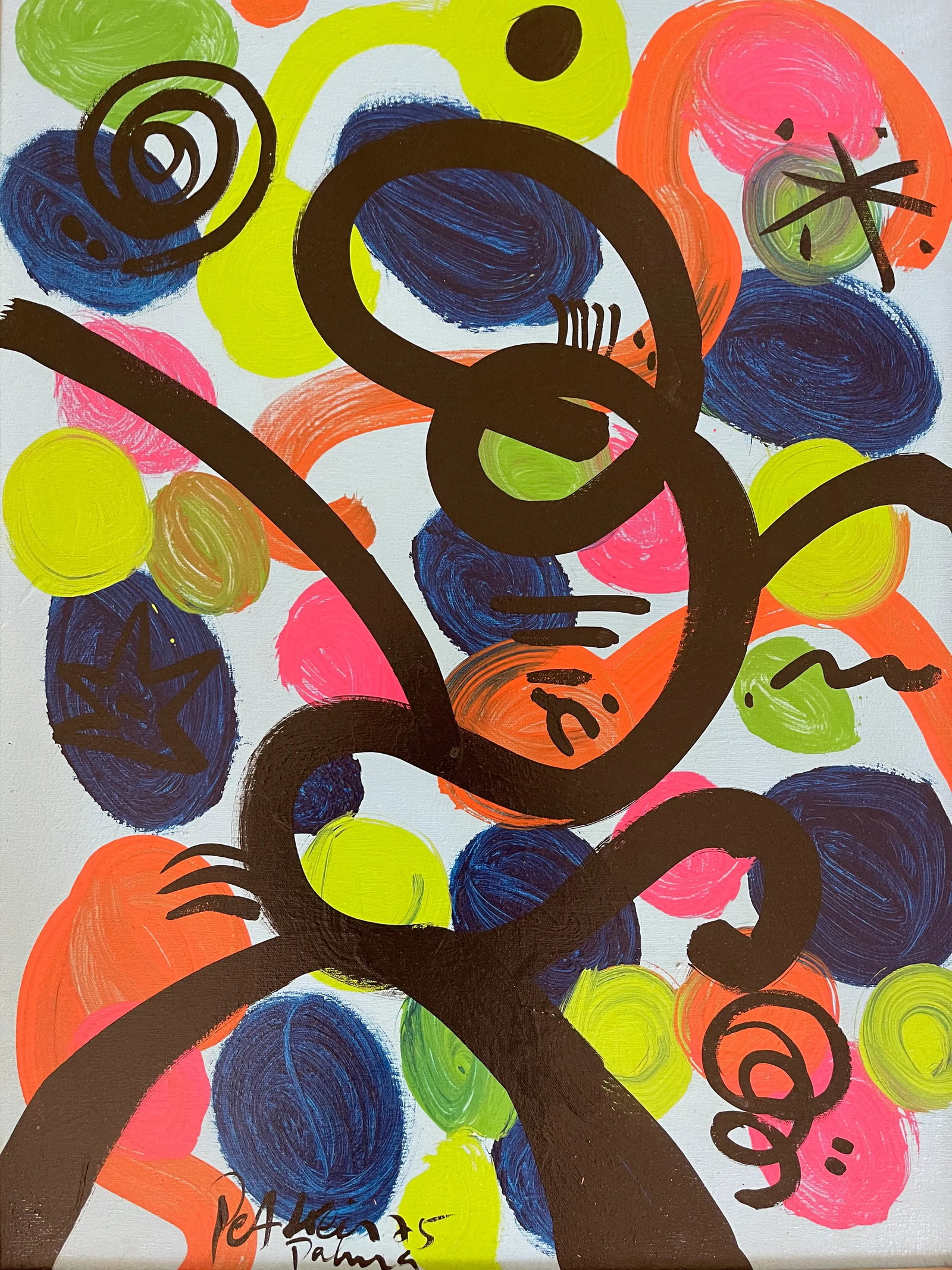 1970s "Omage to My Friend Miro" Abstract Acrylic Painting by Peter Keil, Framed - 2