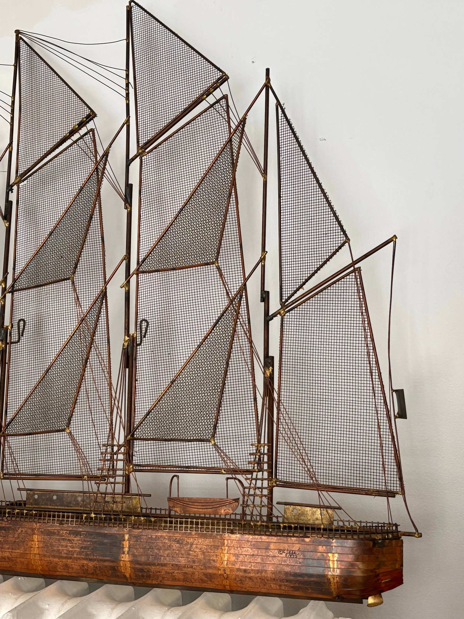 1970s Modern Copper Schooner Sailing Ship Wall Sculpture by Curtis Jeré - 10