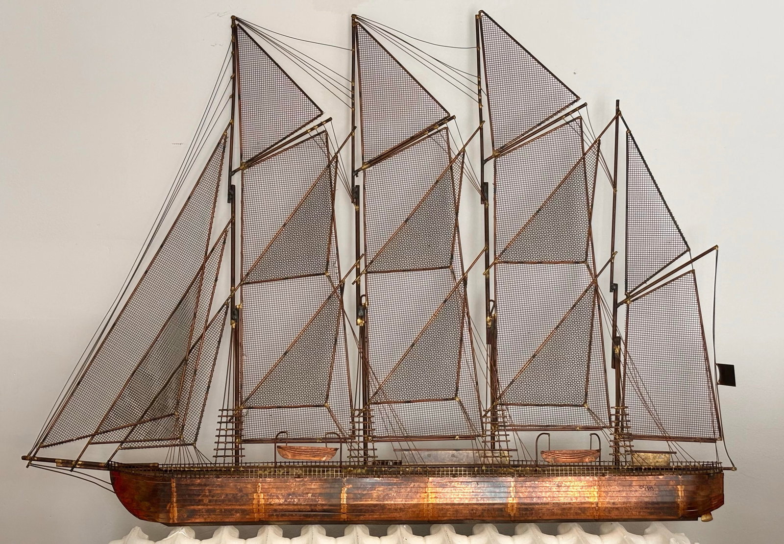 1970s Modern Copper Schooner Sailing Ship Wall Sculpture by Curtis Jeré - 11