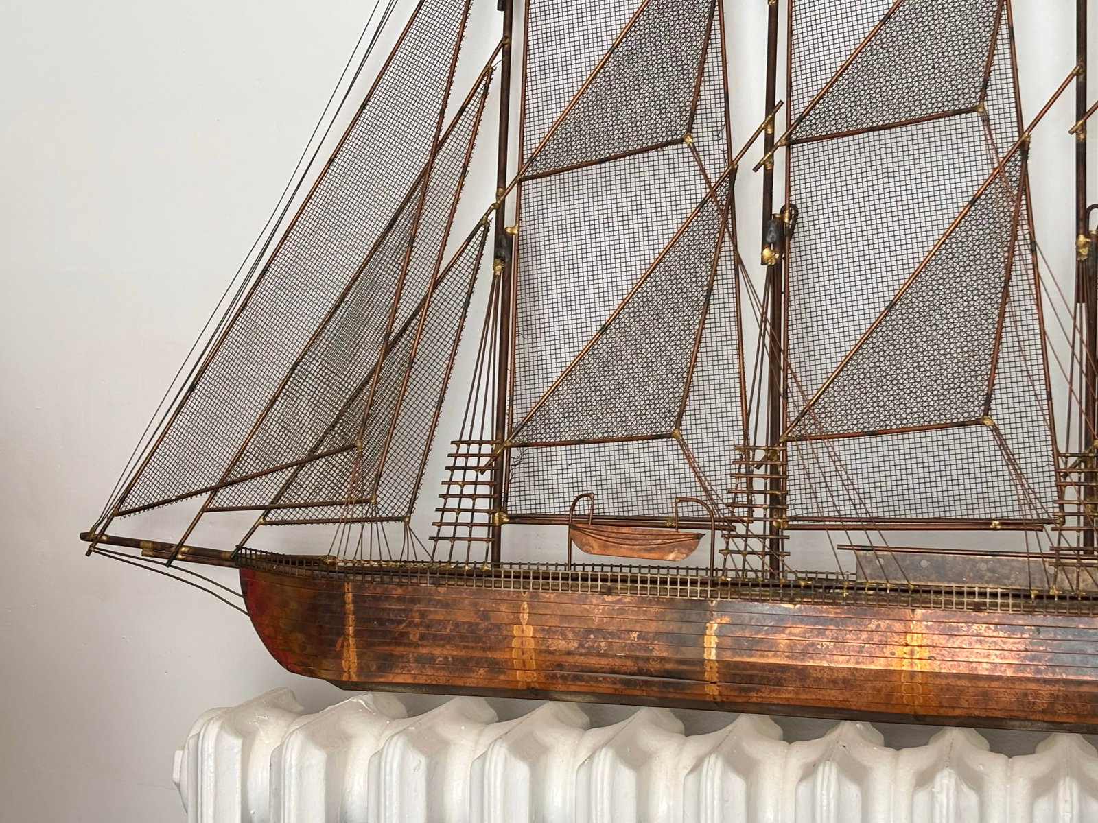 1970s Modern Copper Schooner Sailing Ship Wall Sculpture by Curtis Jeré - 2