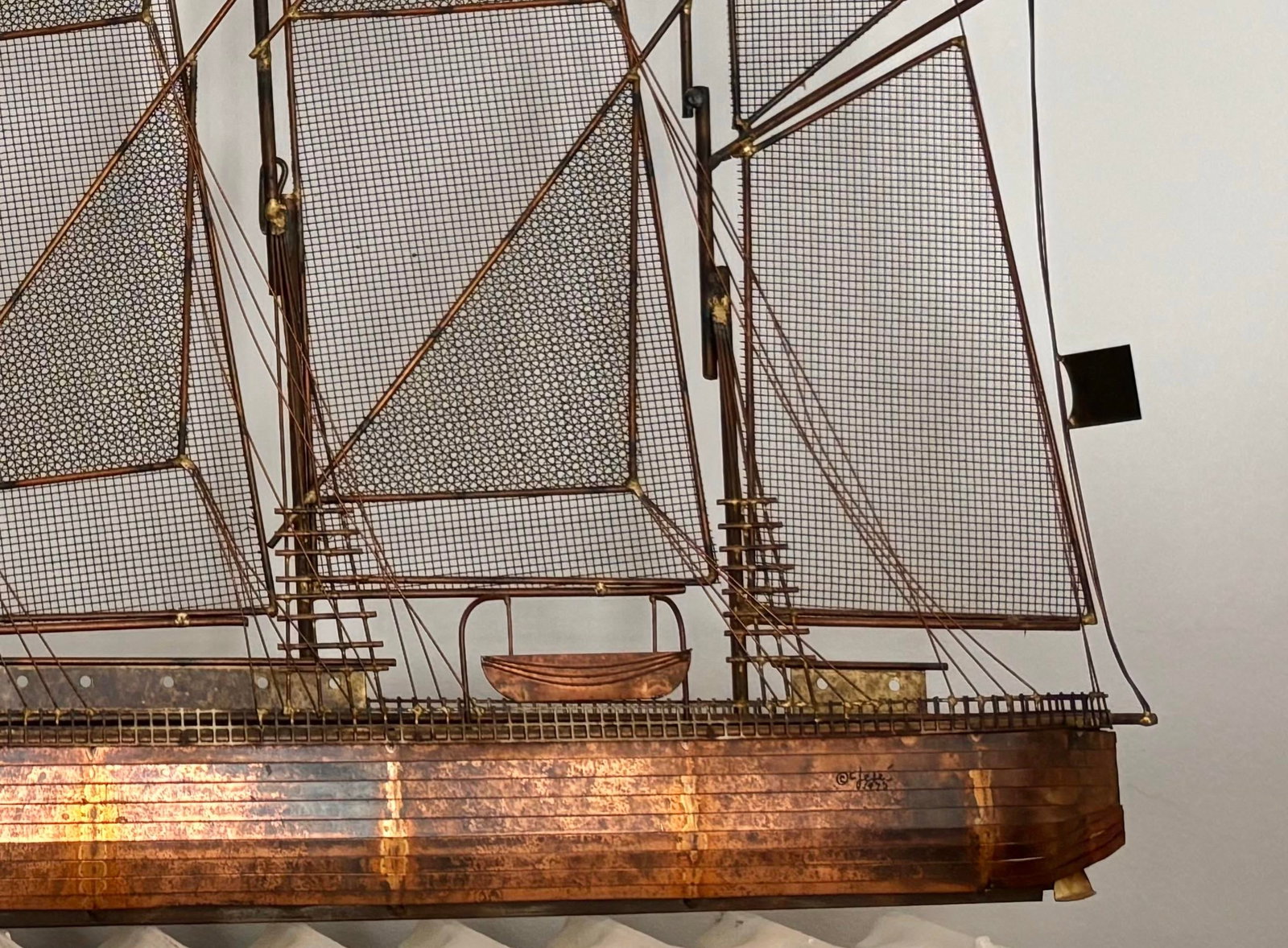 1970s Modern Copper Schooner Sailing Ship Wall Sculpture by Curtis Jeré - 5