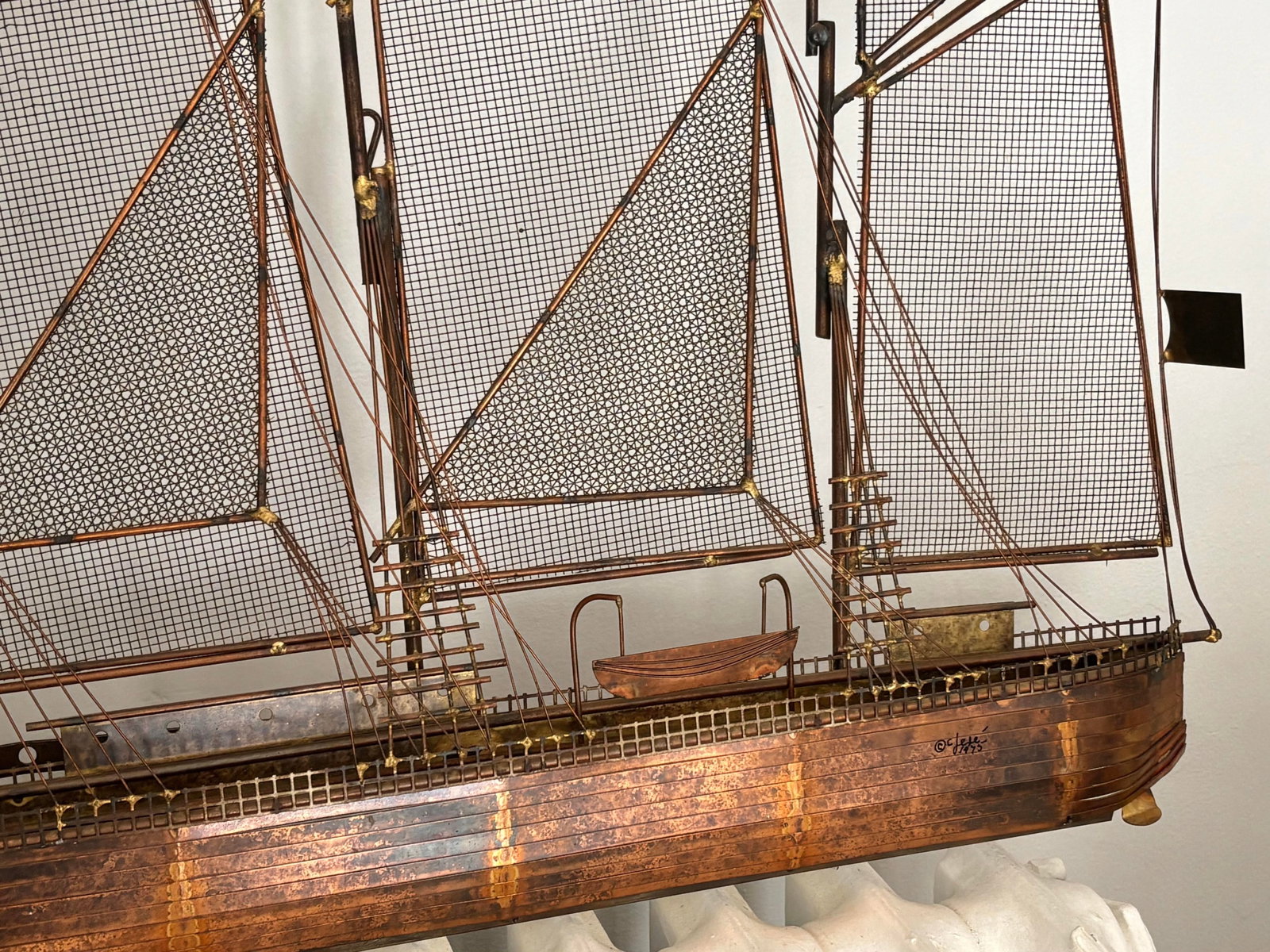 1970s Modern Copper Schooner Sailing Ship Wall Sculpture by Curtis Jeré - 8