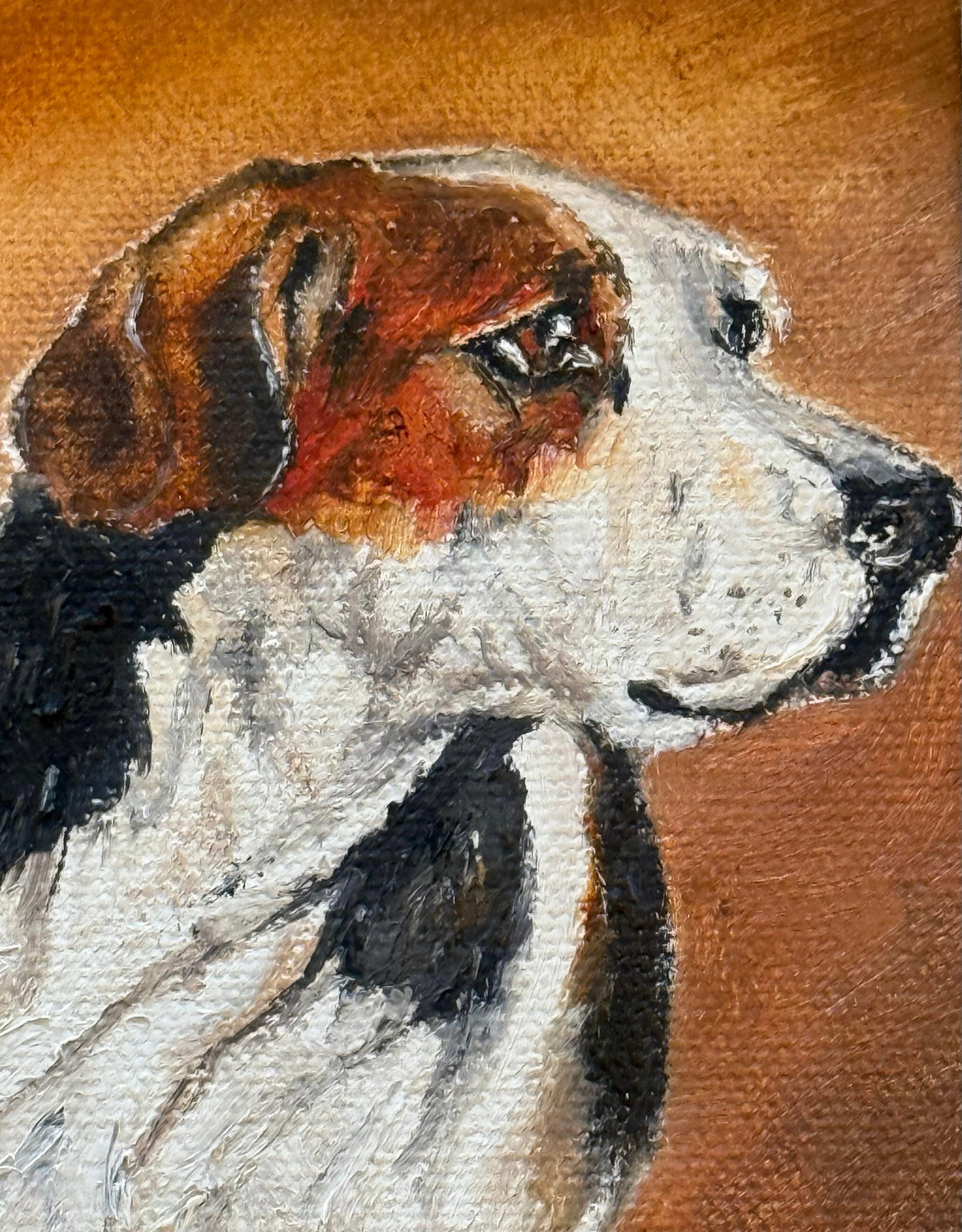 Contemporary Gold Wood Framed Oil on Canvas Portrait "Blinks Hound" Artist Signed J. Casnellie - 5