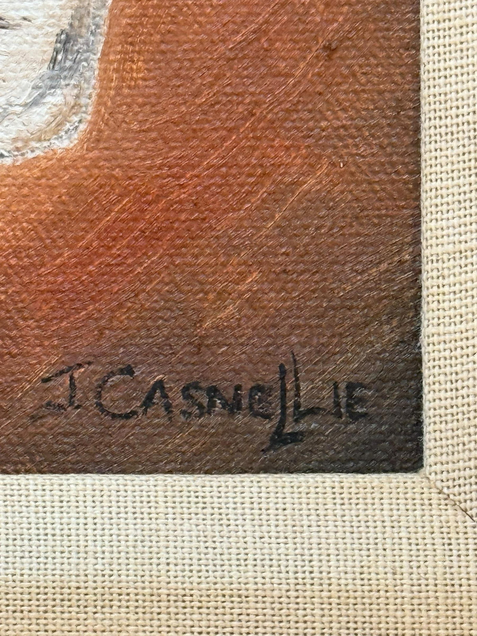 Contemporary Gold Wood Framed Oil on Canvas Portrait "Blinks Hound" Artist Signed J. Casnellie - 6