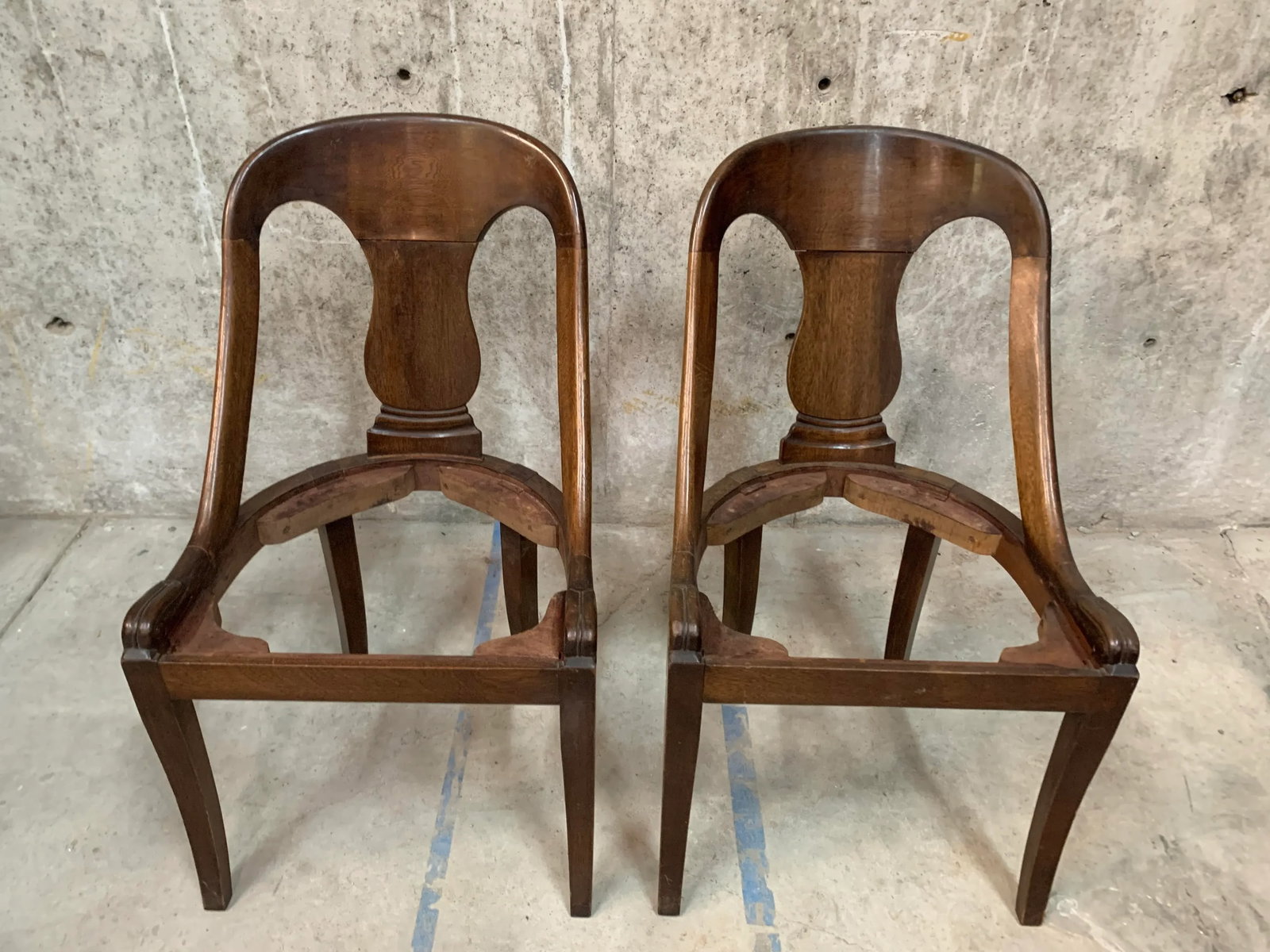 Late 19th Century French Empire Style Chairs With Floral Block Print Linen Upholstered Seat - A Pair - 12