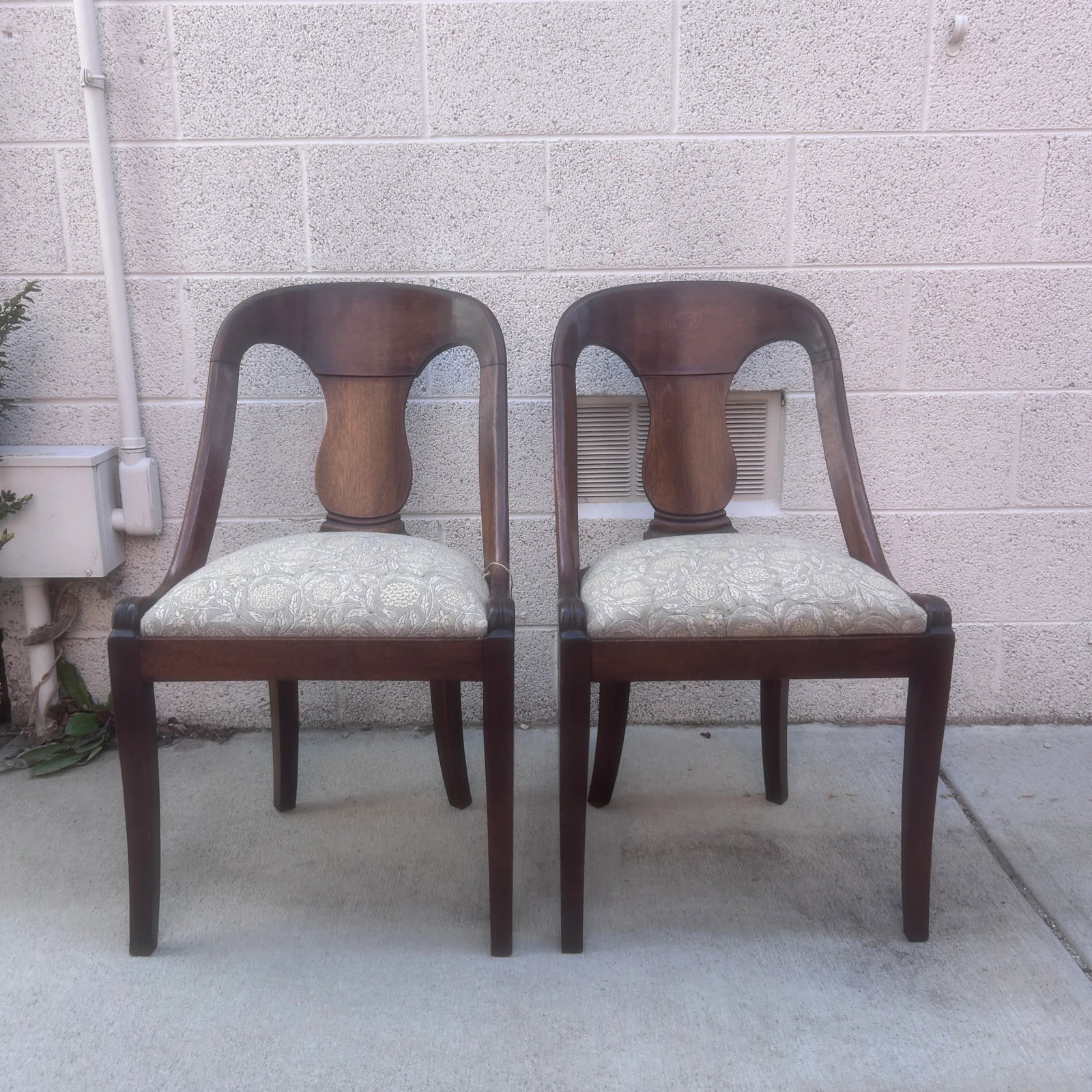 Late 19th Century French Empire Style Chairs With Floral Block Print Linen Upholstered Seat - A Pair - 2