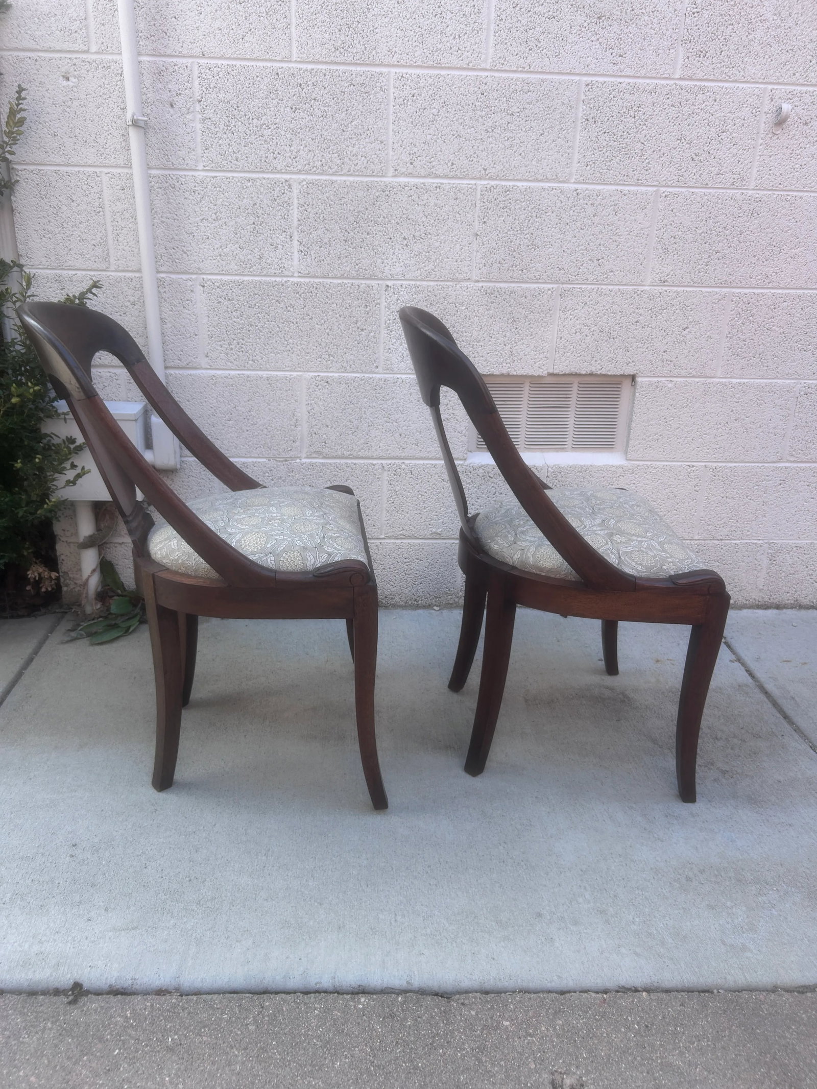 Late 19th Century French Empire Style Chairs With Floral Block Print Linen Upholstered Seat - A Pair - 3