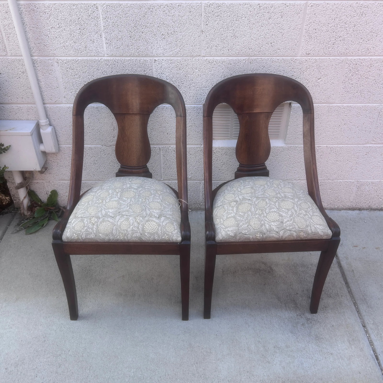 Late 19th Century French Empire Style Chairs With Floral Block Print Linen Upholstered Seat - A Pair - 4