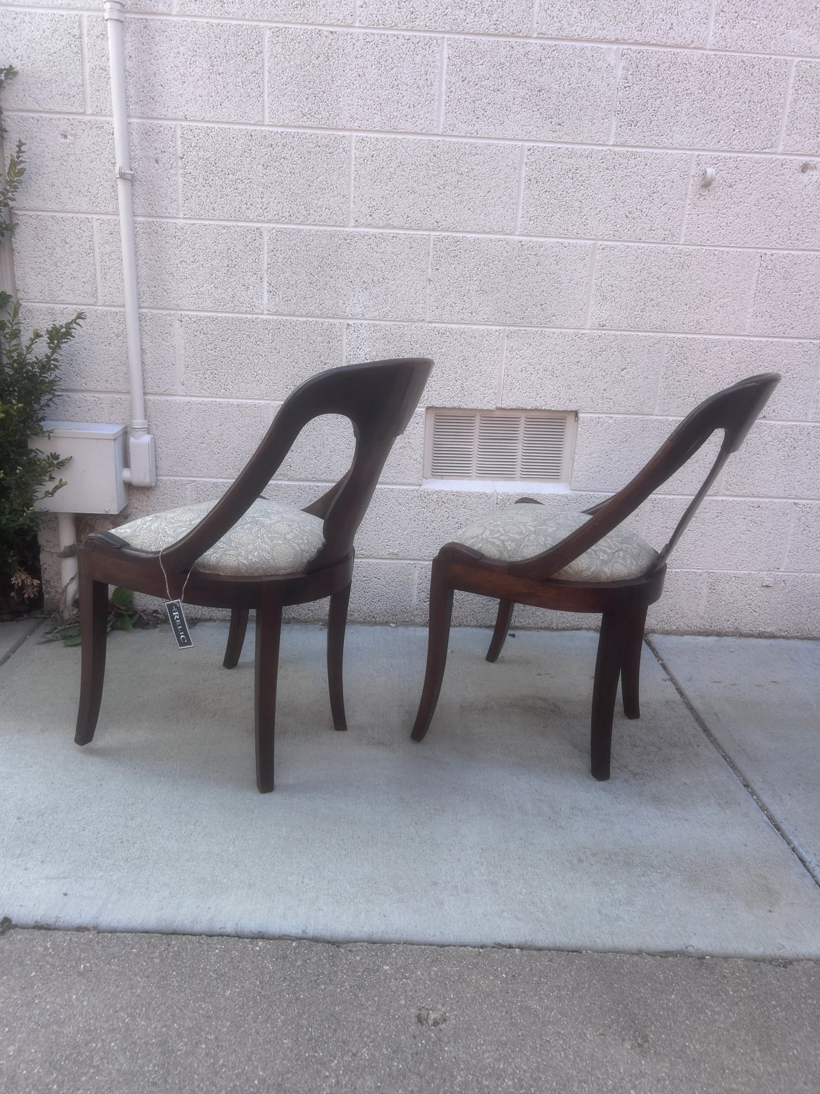 Late 19th Century French Empire Style Chairs With Floral Block Print Linen Upholstered Seat - A Pair - 6