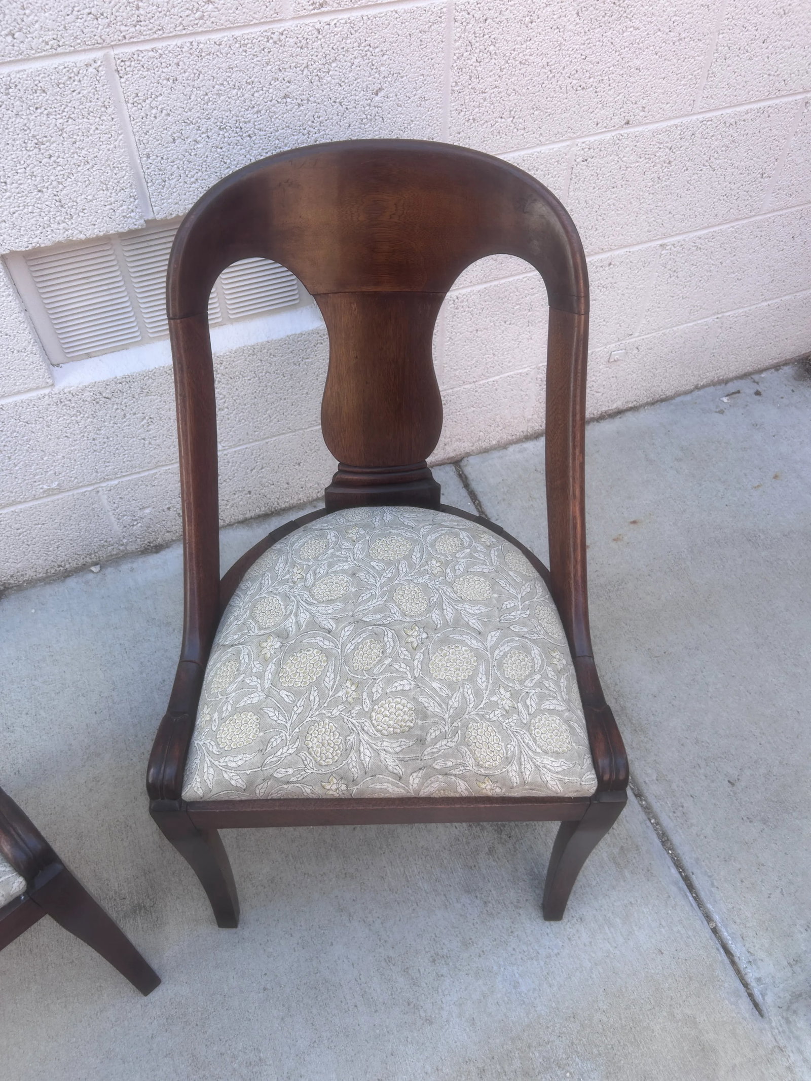 Late 19th Century French Empire Style Chairs With Floral Block Print Linen Upholstered Seat - A Pair - 7