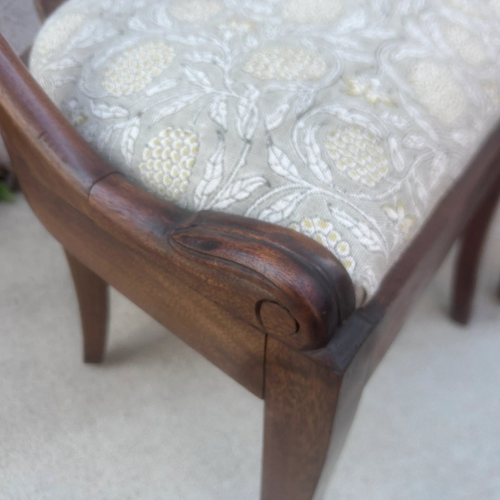 Late 19th Century French Empire Style Chairs With Floral Block Print Linen Upholstered Seat - A Pair - 9
