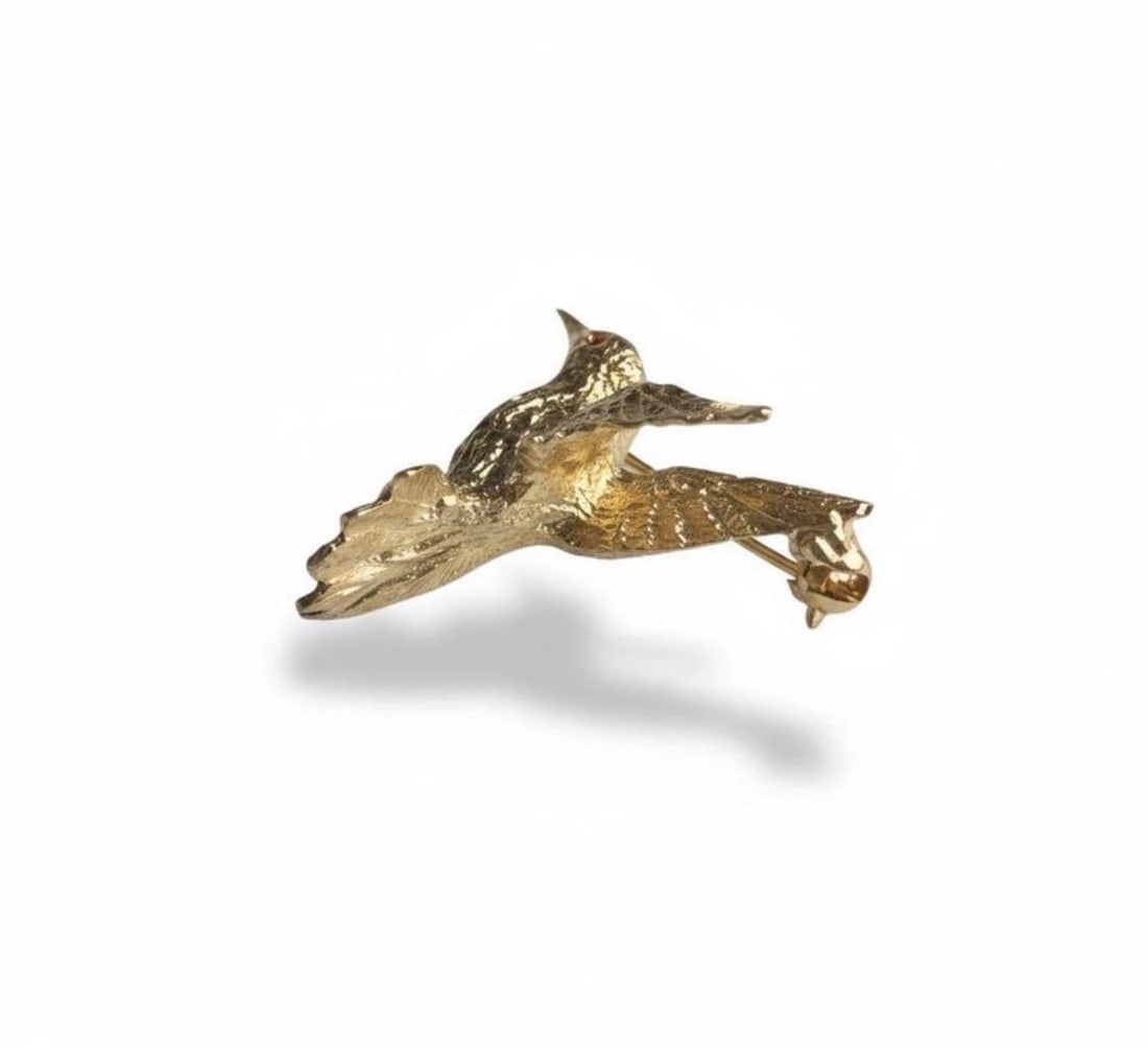 14k Yellow Gold Hummingbird Brooch 1 Inch - 11