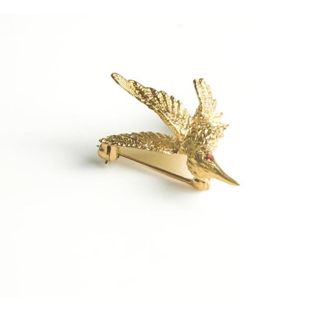 14k Yellow Gold Hummingbird Brooch 1 Inch - 4