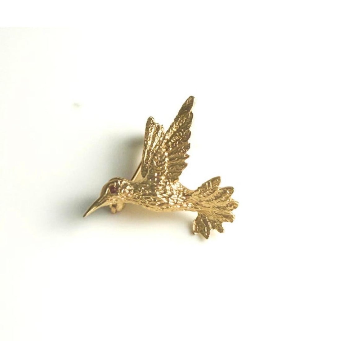 14k Yellow Gold Hummingbird Brooch 1 Inch - 6