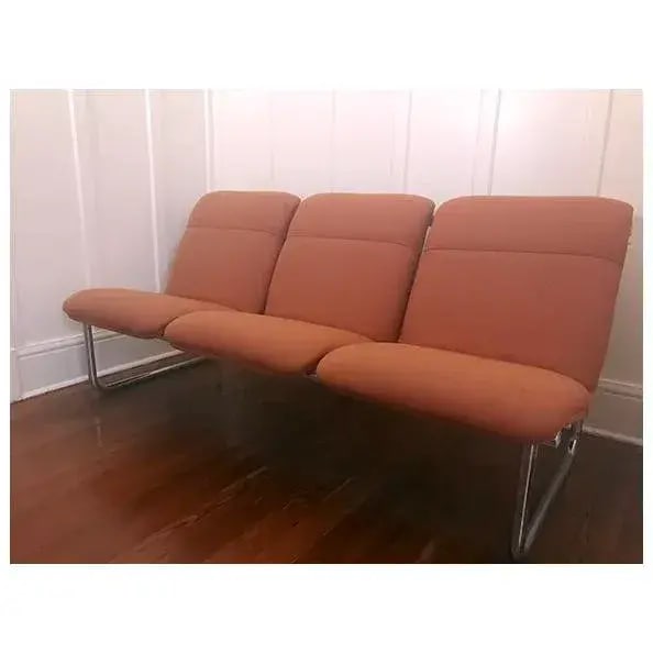 1970s, Mid-Century Modern Tubular Chrome Sofa by Allsteel in Orange - 4