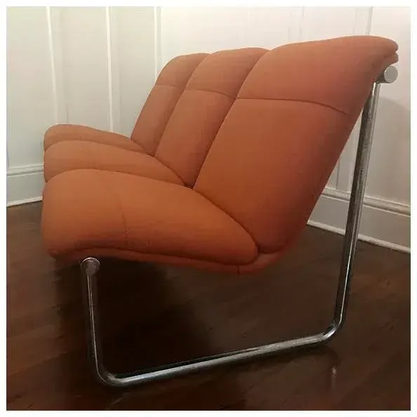 1970s, Mid-Century Modern Tubular Chrome Sofa by Allsteel in Orange - 5