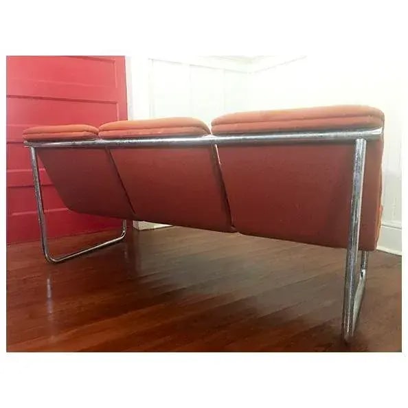 1970s, Mid-Century Modern Tubular Chrome Sofa by Allsteel in Orange - 7