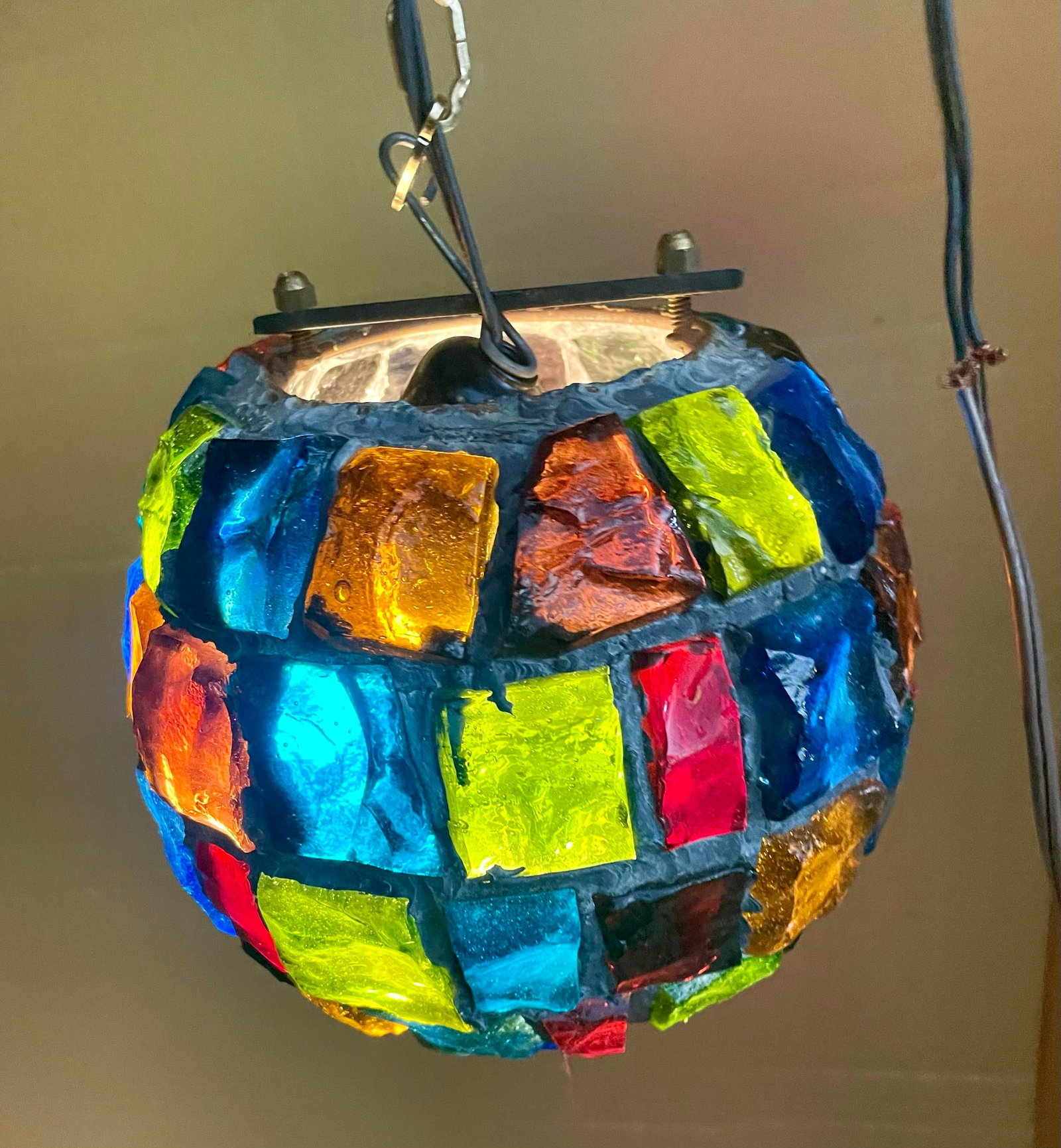 Peter Marsh Brutalist Hanging Colored Glass Chunk Fragment Globe Pendant Light - 2