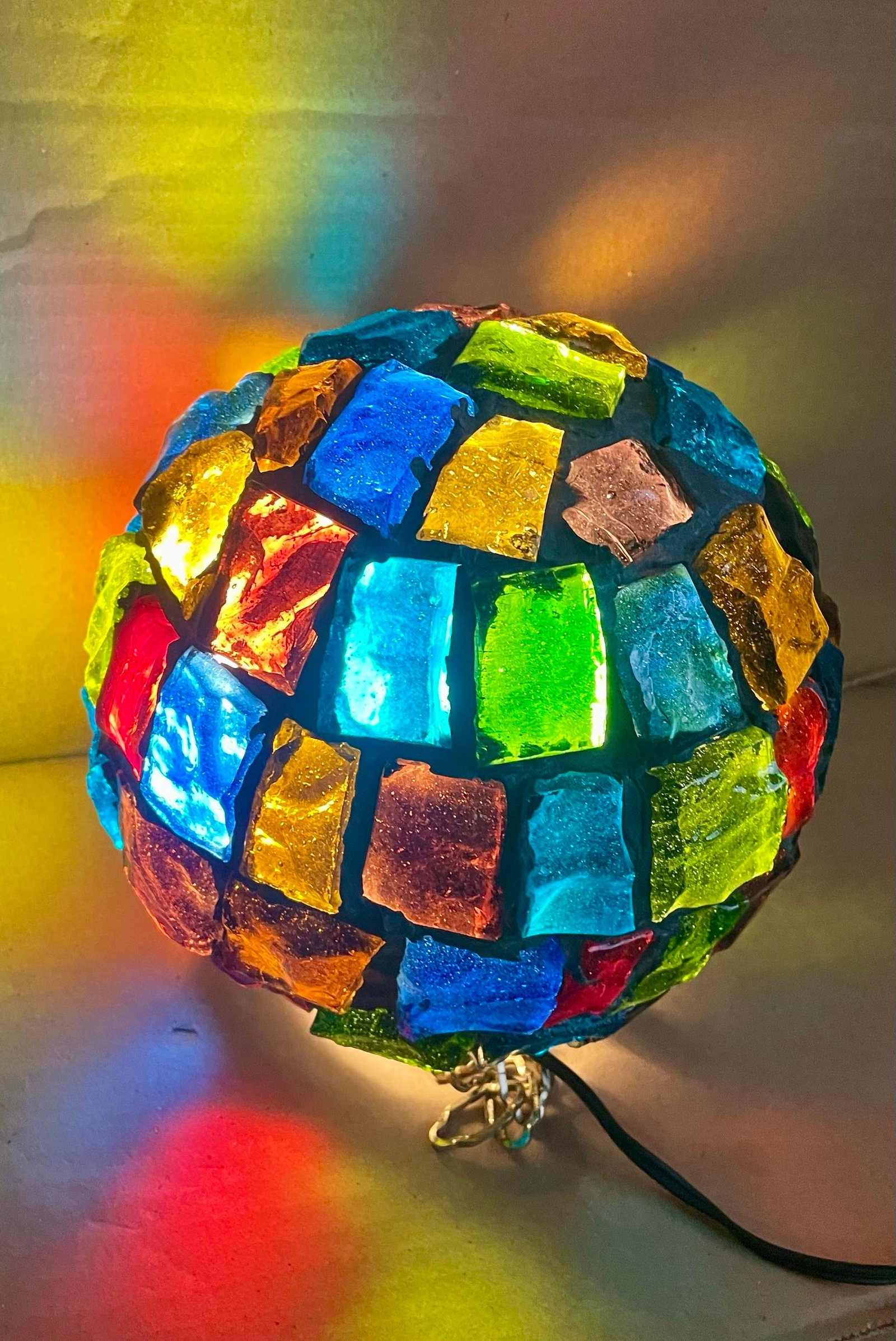 Peter Marsh Brutalist Hanging Colored Glass Chunk Fragment Globe Pendant Light - 3