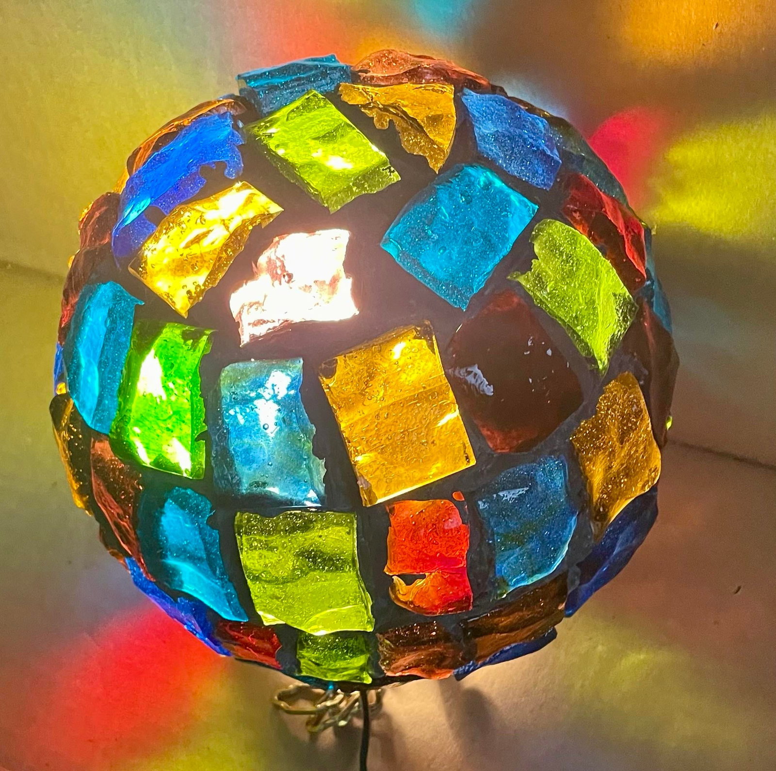 Peter Marsh Brutalist Hanging Colored Glass Chunk Fragment Globe Pendant Light - 4