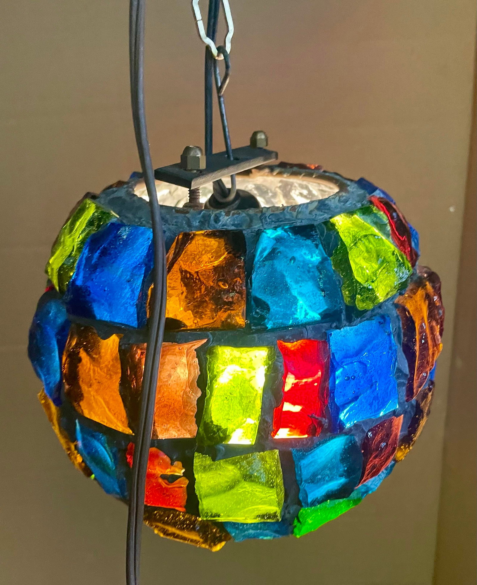 Peter Marsh Brutalist Hanging Colored Glass Chunk Fragment Globe Pendant Light - 5