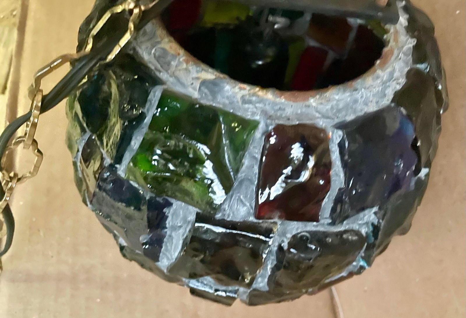 Peter Marsh Brutalist Hanging Colored Glass Chunk Fragment Globe Pendant Light - 8