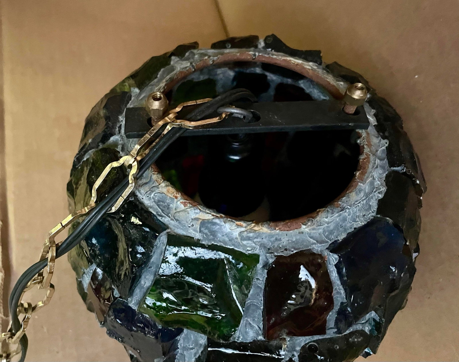 Peter Marsh Brutalist Hanging Colored Glass Chunk Fragment Globe Pendant Light - 9